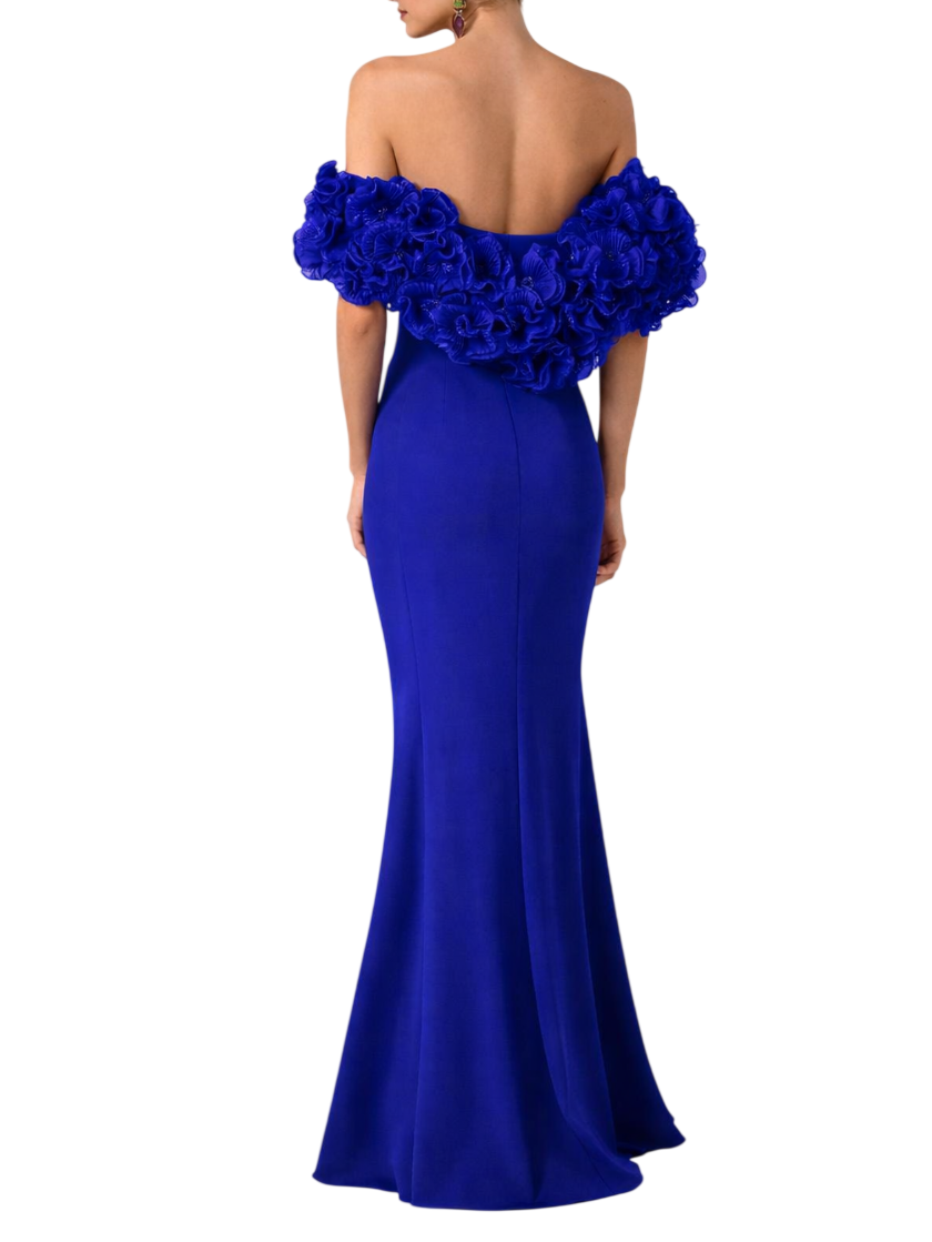 Marfil abito da cerimonia e coprispalle a fiori bluette 1J207CRL00 635-AZUL KLEIN MARFIL BARCELONA 