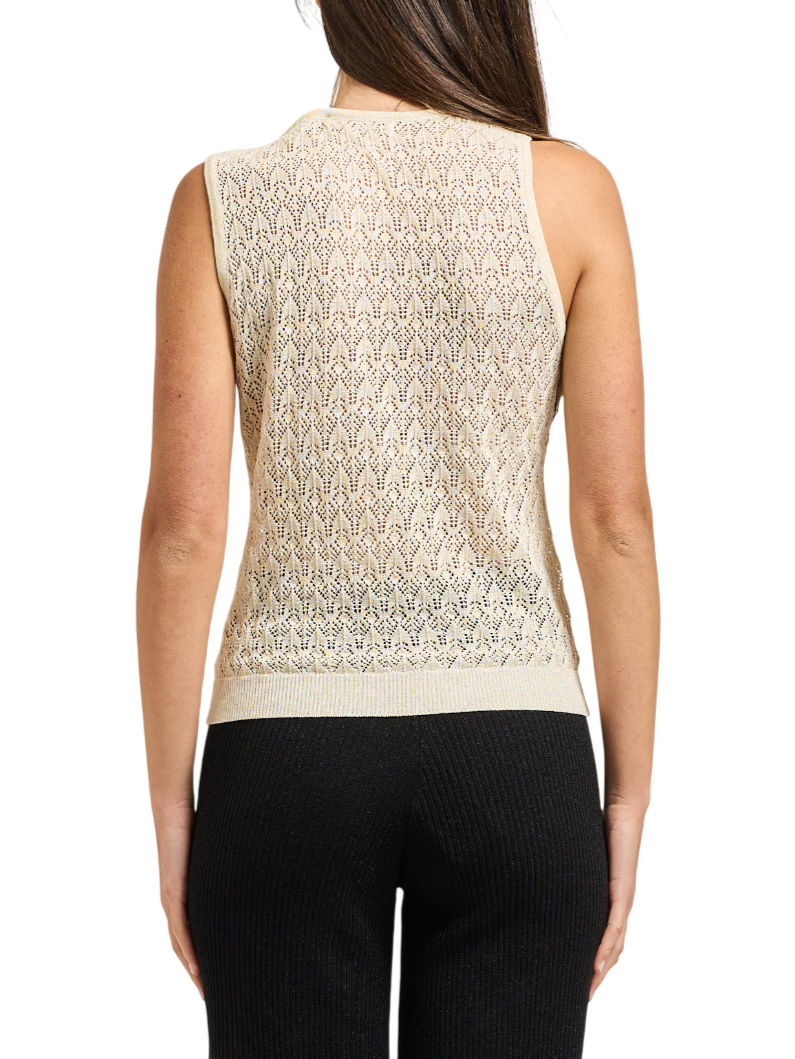 Yes Zee maglia smanicata traforata donna beige chiaro M237-IV00 0250 YES-ZEE 
