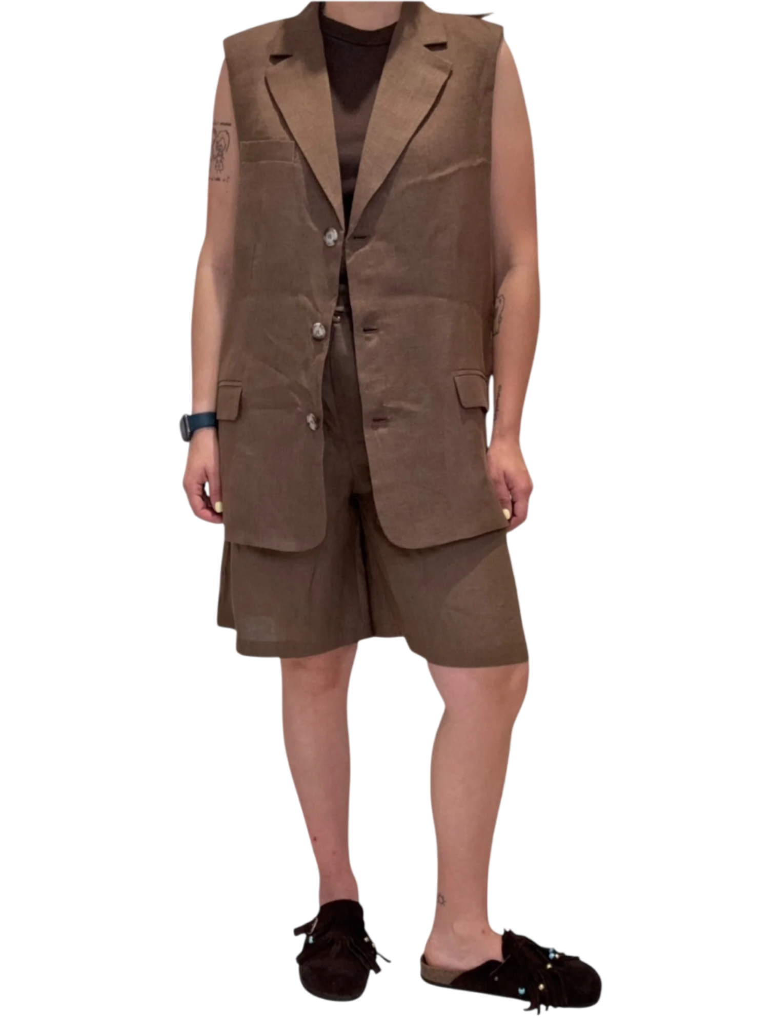 Vicolo gilet in misto lino marrone TD2647 MARRONE VICOLO 