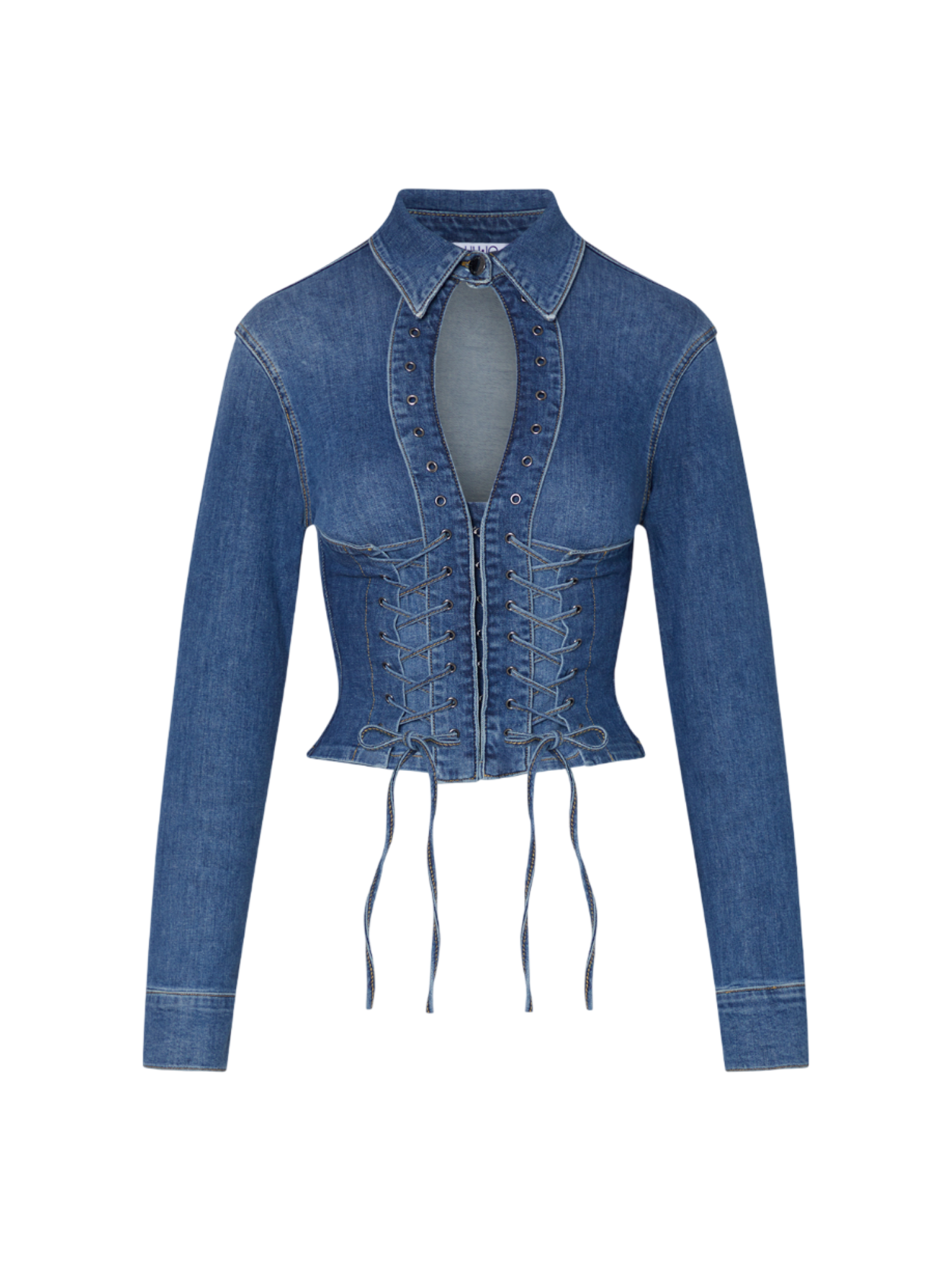 Liu Jo camicia donna crop in denim con stringhe lavaggio blu UA6507D0399 79157 LIU JO 