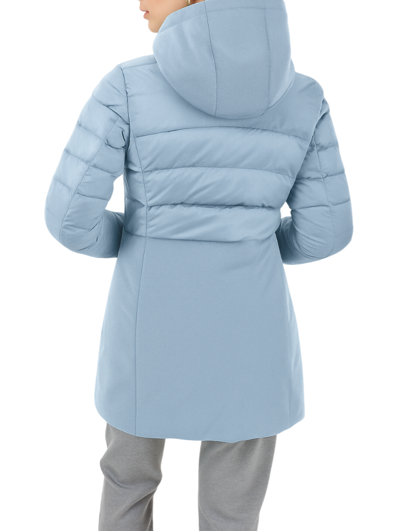 Yes Zee piumino lungo trapuntato con cappuccio celeste polvere O003-M800 0633 YES-ZEE 