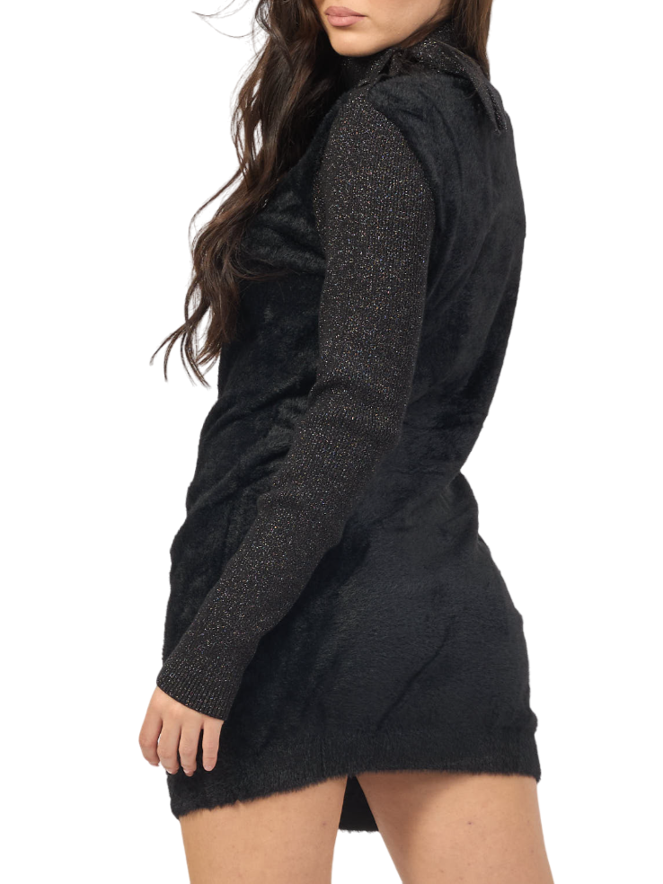 Yes Zee abito dolcevita in maglia furry nero A026-IS00 0801 YES-ZEE 