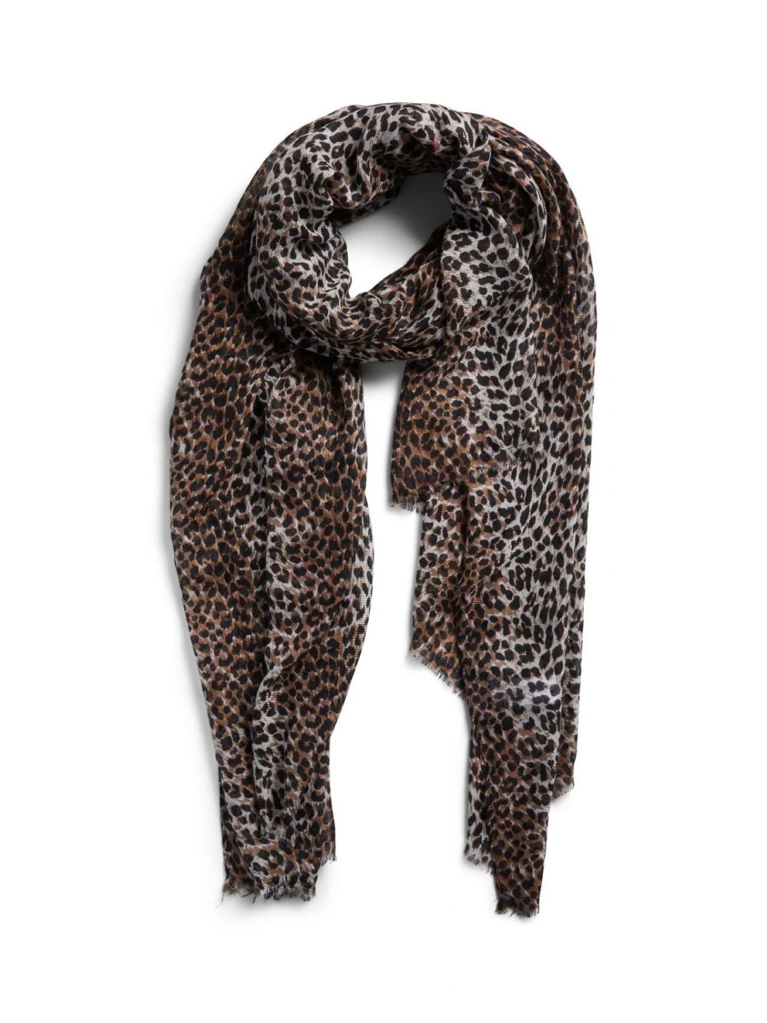 Pieces sciarpa donna in fantasia animalier beige nero 17050032 BLACK-BROWN LEO PIECES 