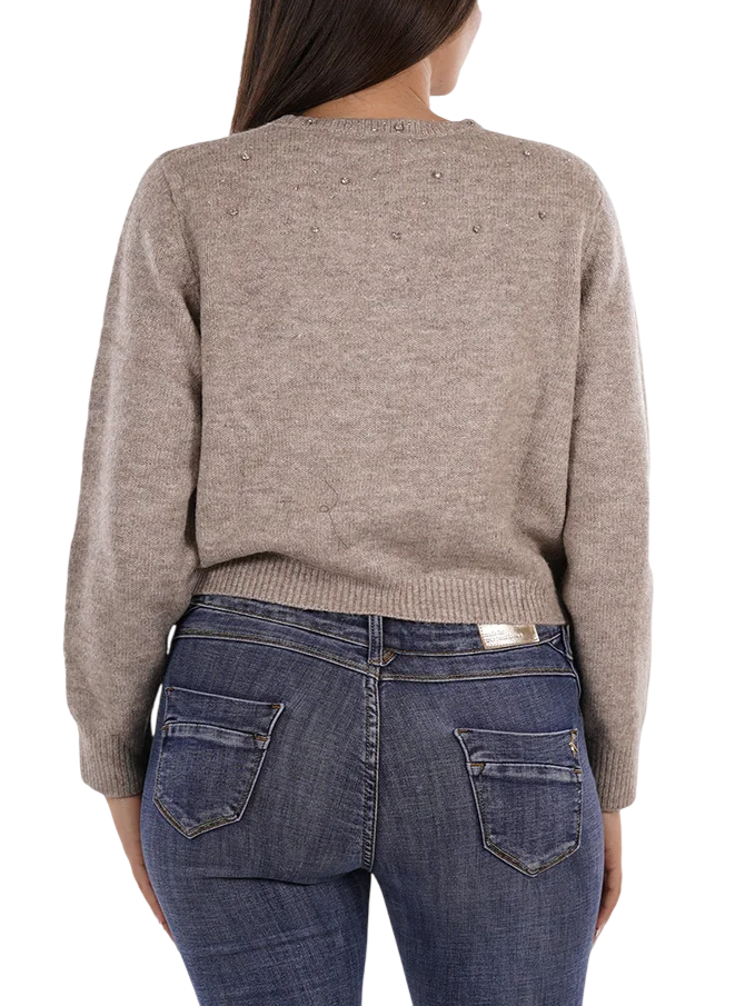 Yes Zee maglia donna con applicazioni gioiello tortora M082-JZ00 0212 YES-ZEE 