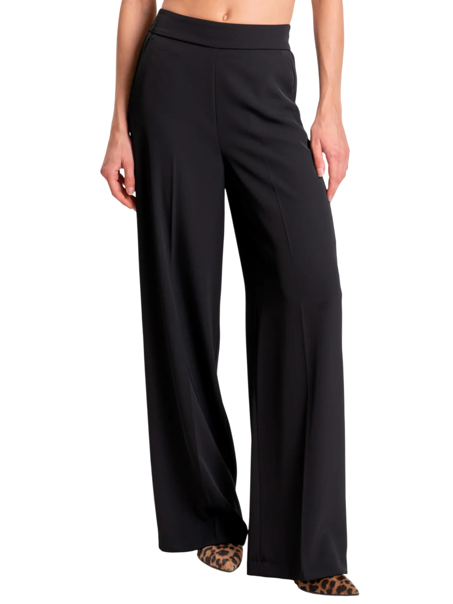 Vicolo pantaloni palazzo in tessuto fluido nero TF0360 NERO VICOLO 