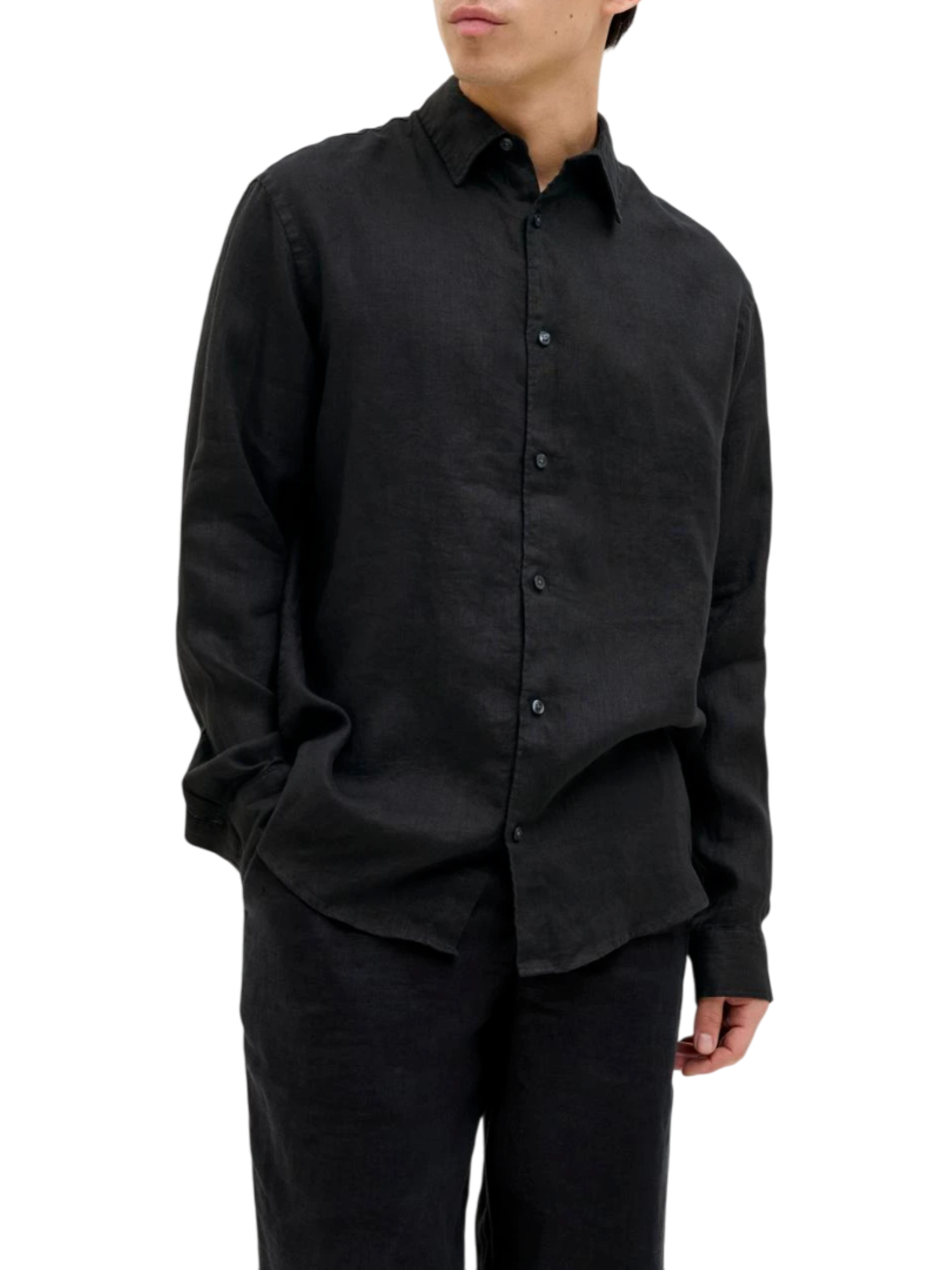 Jack&Jones camicia manica lunga in lino nero 12273907 TAP SHOE JACK&JONES 