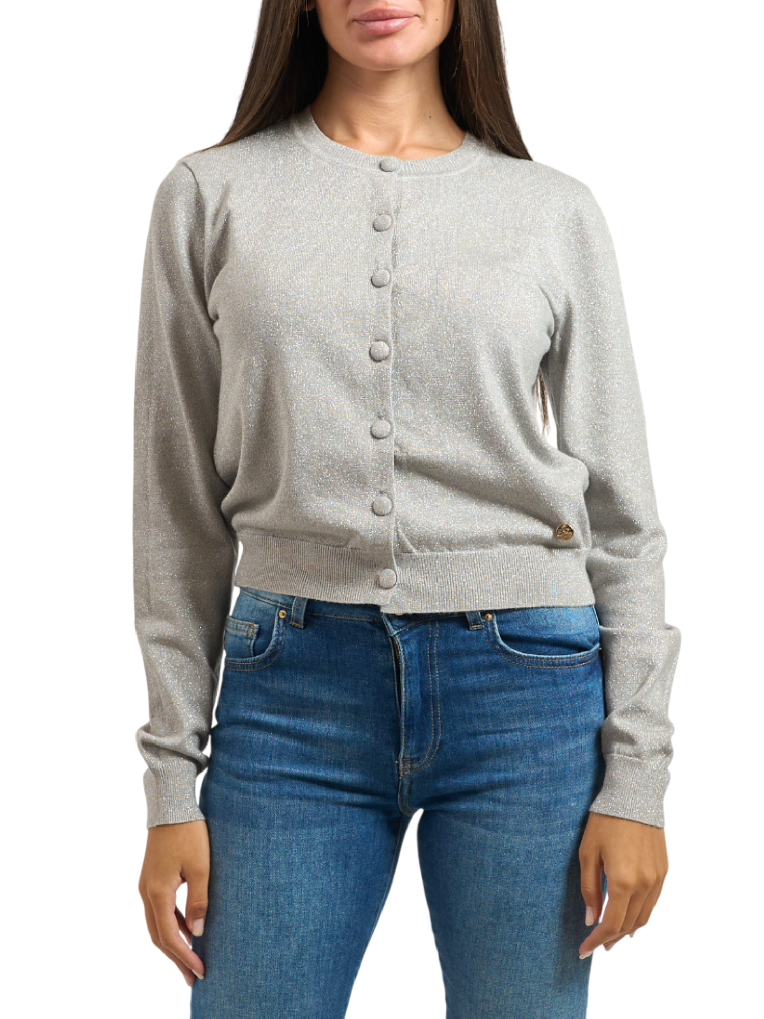 Yes Zee cardigan donna in lurex grigio argento M001-BL00 0819 YES-ZEE 