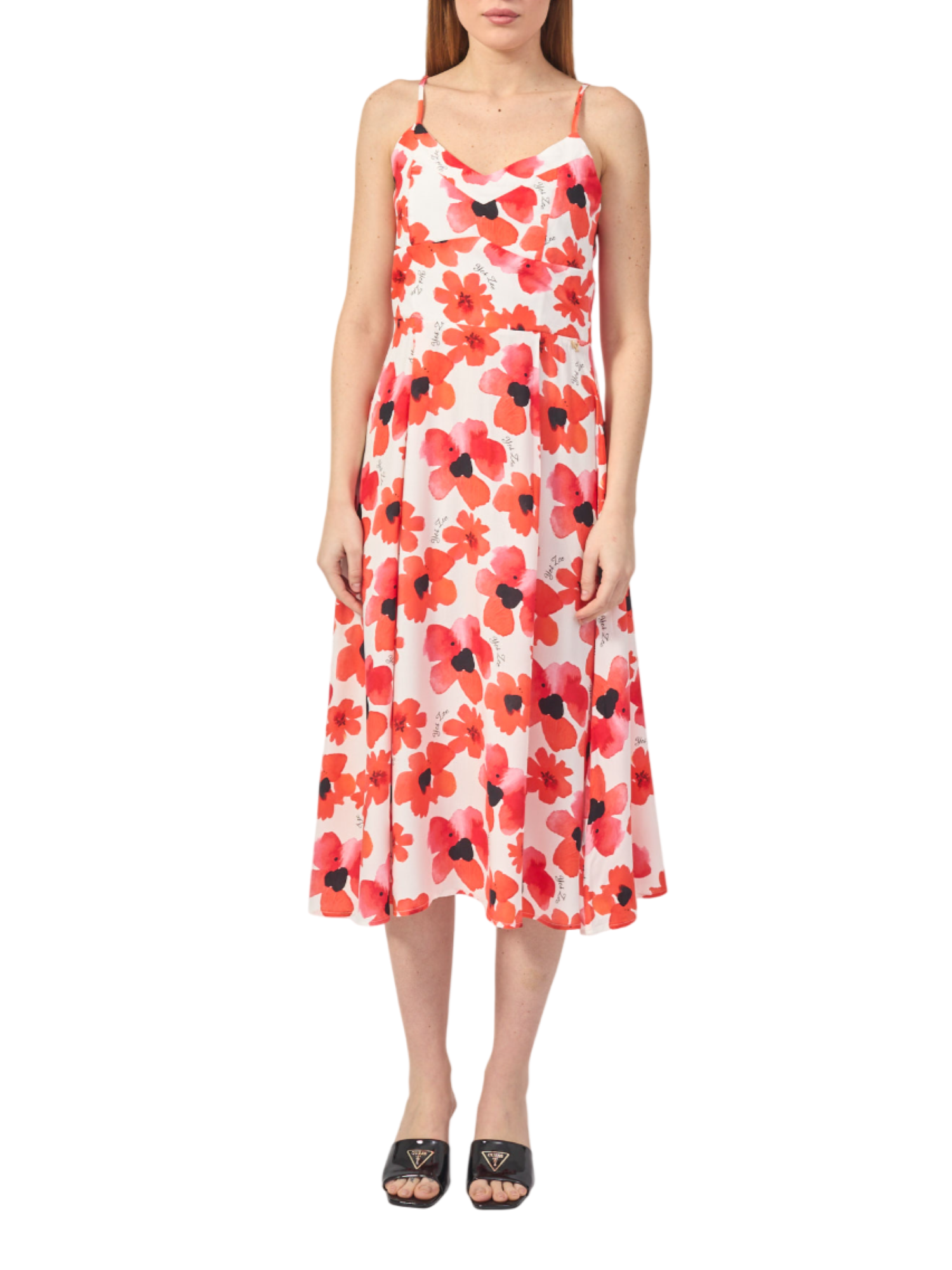 Yes Zee abito midi in fantasia floreale bianco rosso A419-CI00 2505 YES-ZEE 