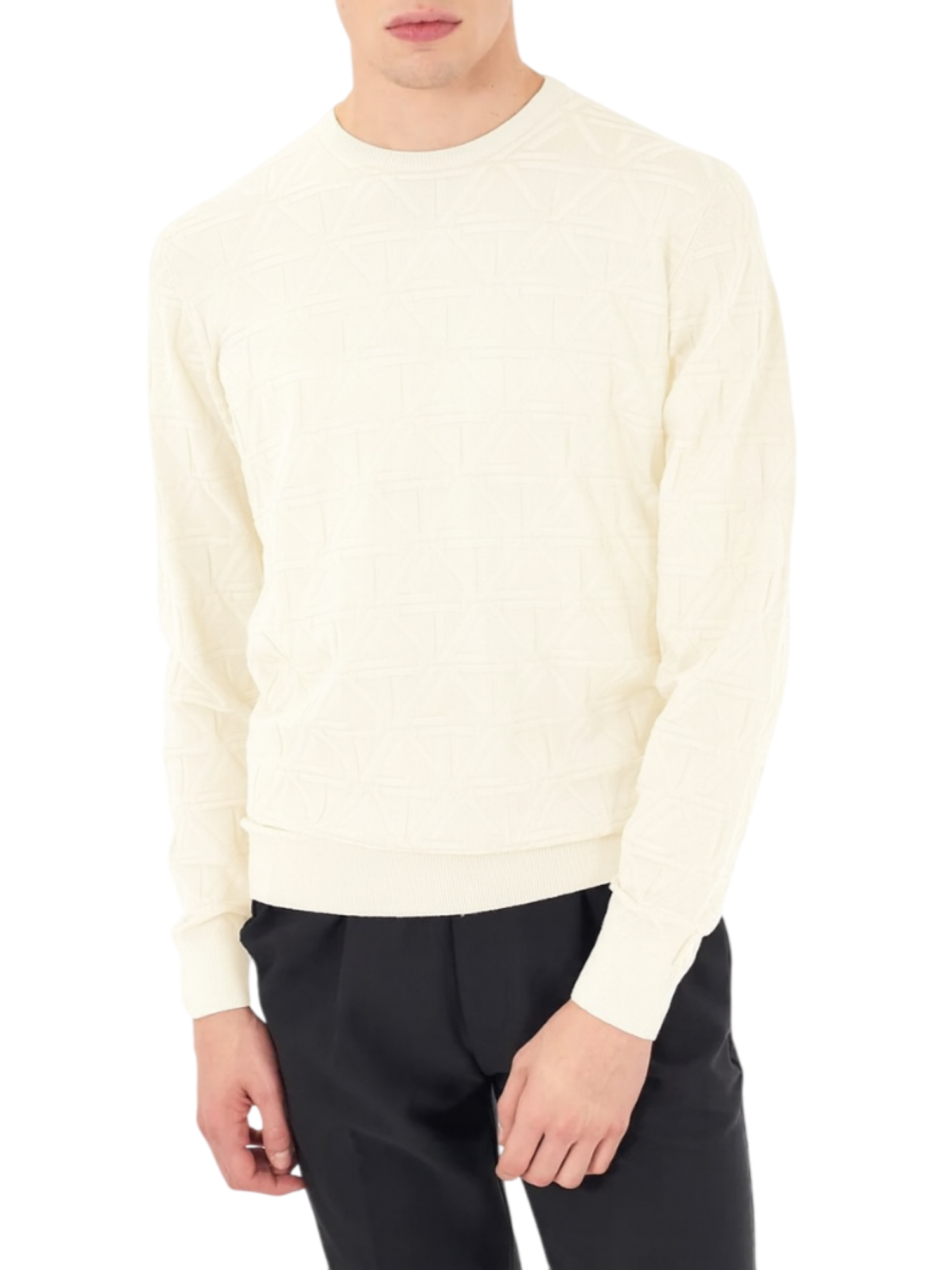 Yes Zee maglia uomo in fantasia jacquard avorio M823-MD00 0107 YES-ZEE 