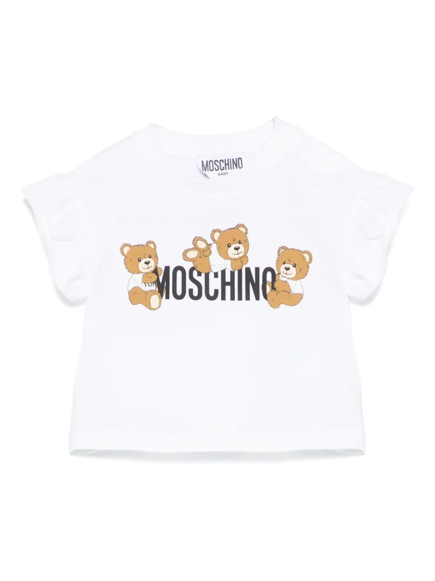 Moschino T-shirt manica corta con rouches stampa orsetti bianco MDM03I-LAA03 10101 MOSCHINO 