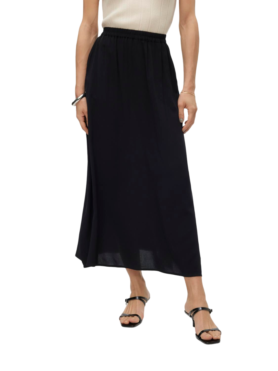 Vero Moda gonna midi easy in viscosa nera 10302047 BLACK VERO MODA 