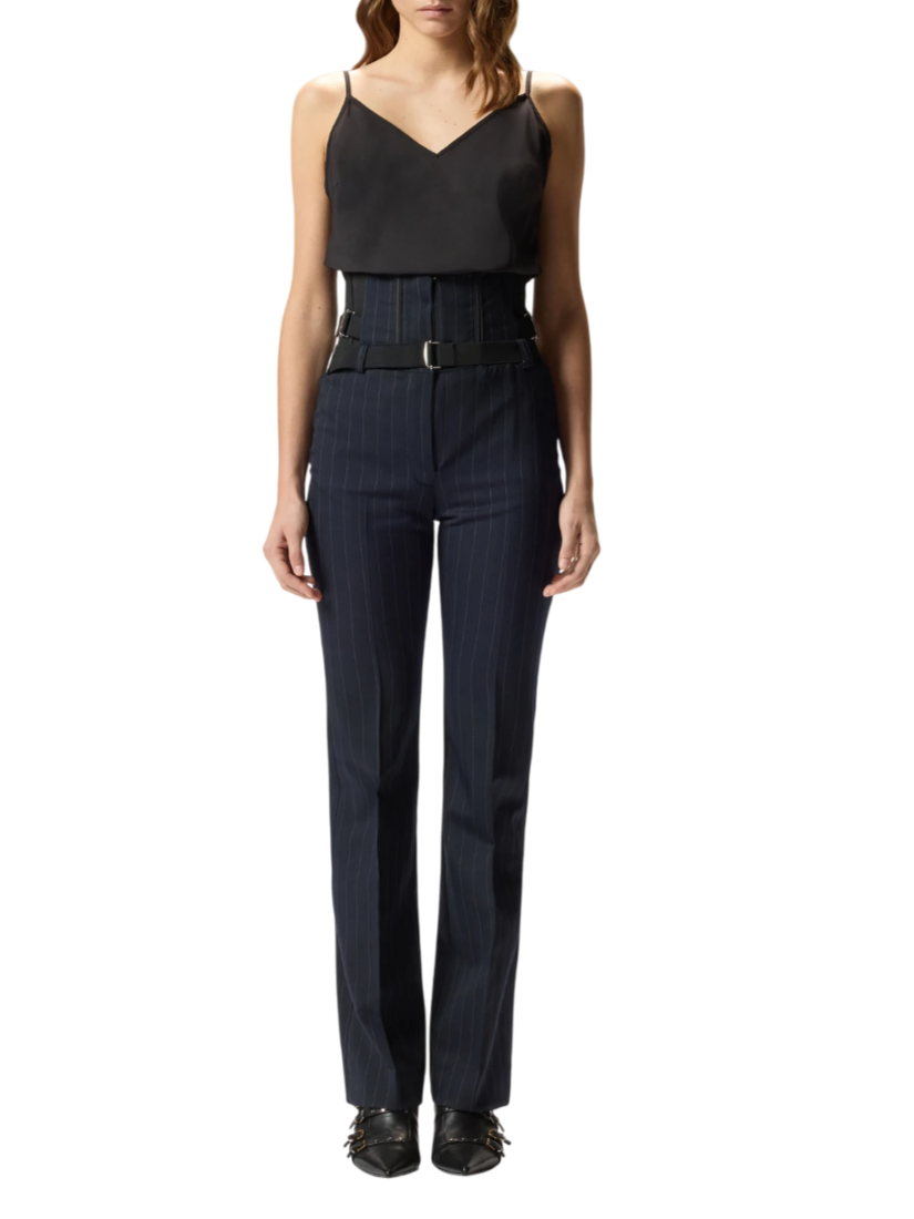 Pinko pantaloni gessati Piadina vita alta bustier blu 105654-A2QY EZ1 PINKO 