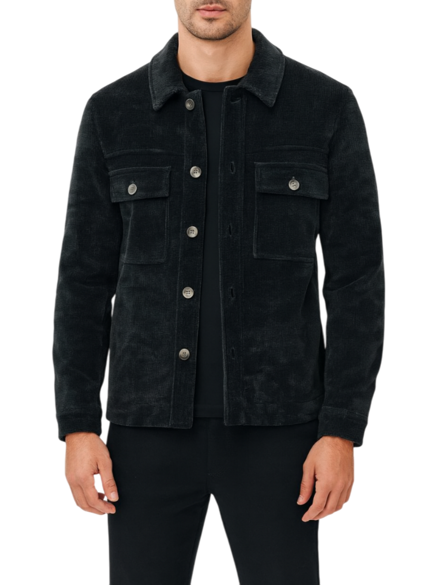 Alta Tensione camicia uomo in velluto con tasconi nero 7682-PIANETA NERO ALTA TENSIONE 