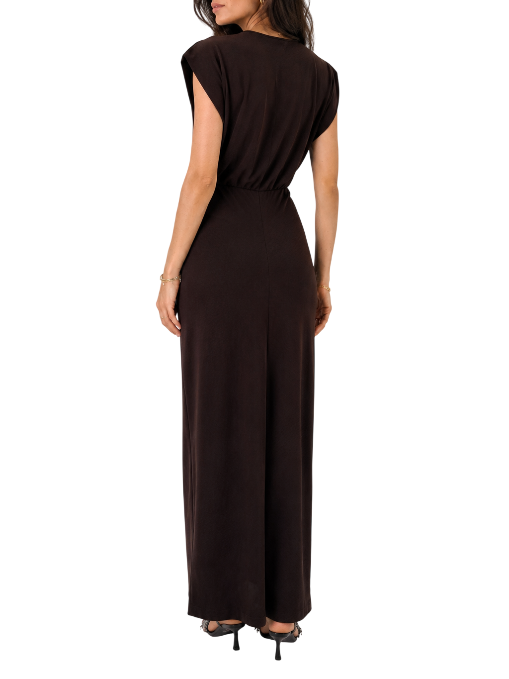 Vicolo abito lungo drappeggiato con scollo profondo moro TAB2638 MORO VICOLO 