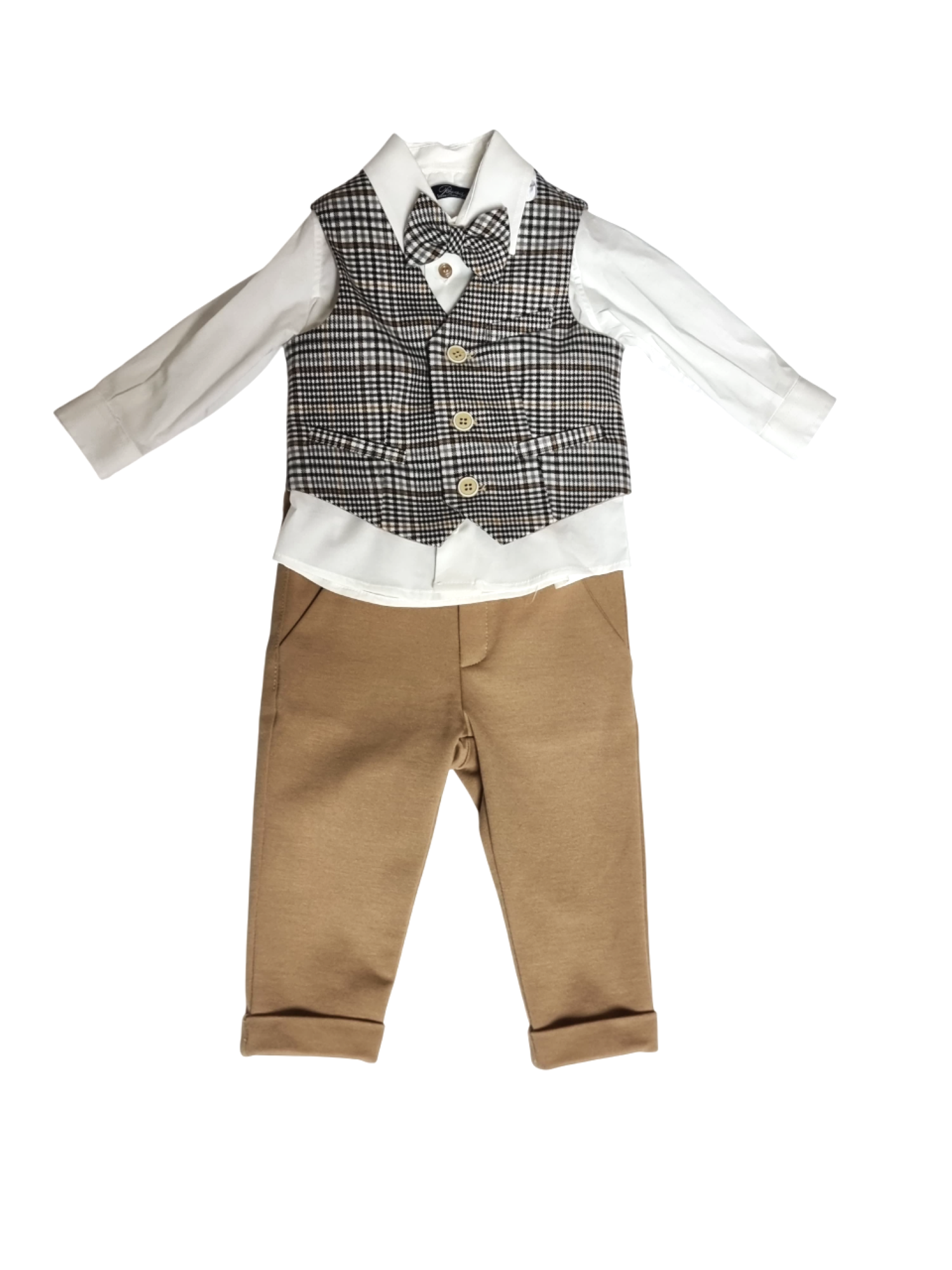 Pascal completo elegante camicia pantaloni gilet beige 24100 BEIGE PASCAL KIDS 