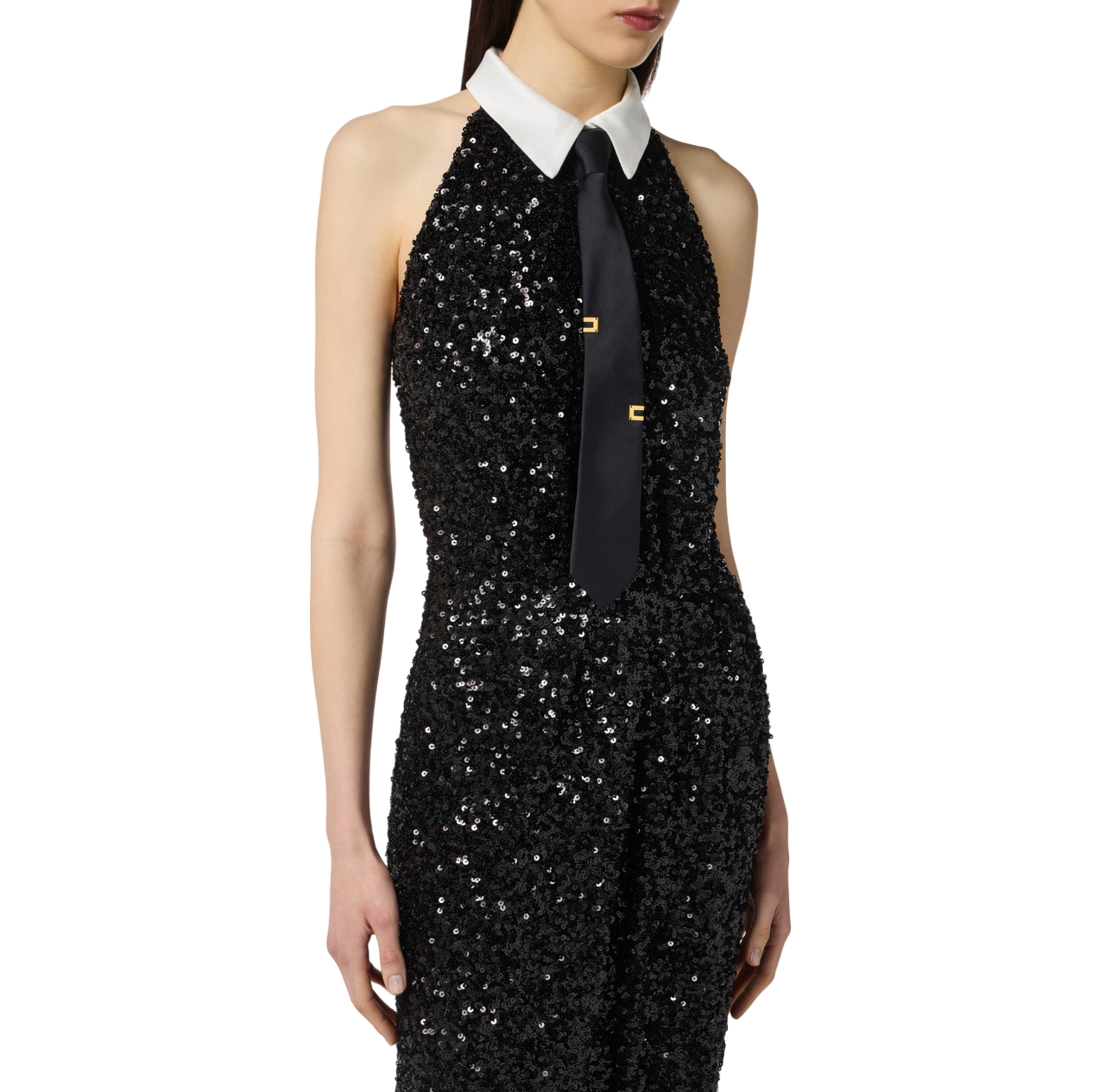 Elisabetta Franchi abito lungo Red Carpet con paillettes nero ABR3257E2 110 ELISABETTA FRANCHI 