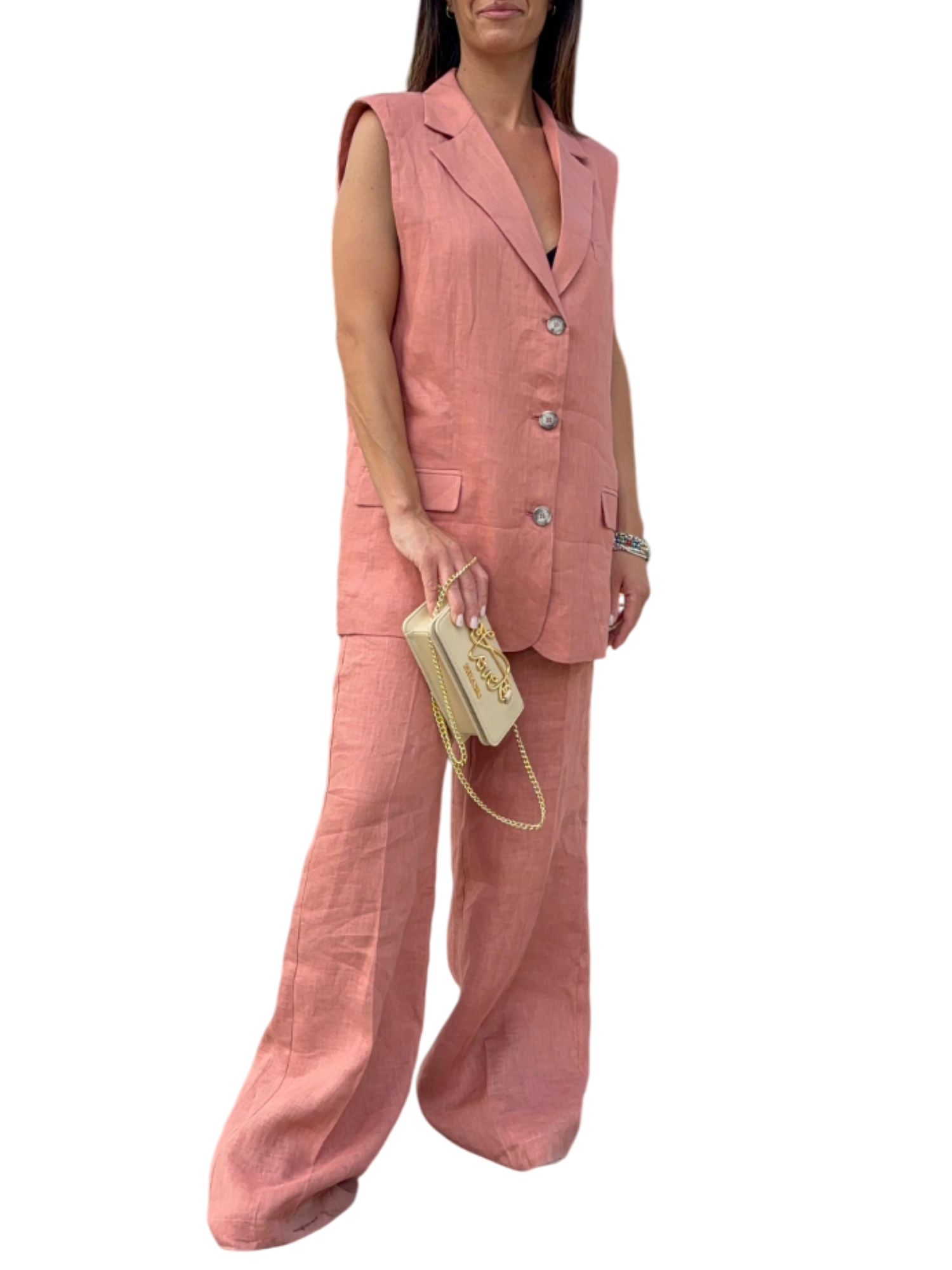 Vicolo gilet in misto lino rosa TD2647 ROSA VICOLO 