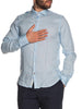 Yes Zee camicia maniche lunghe in lino con collo francese celeste