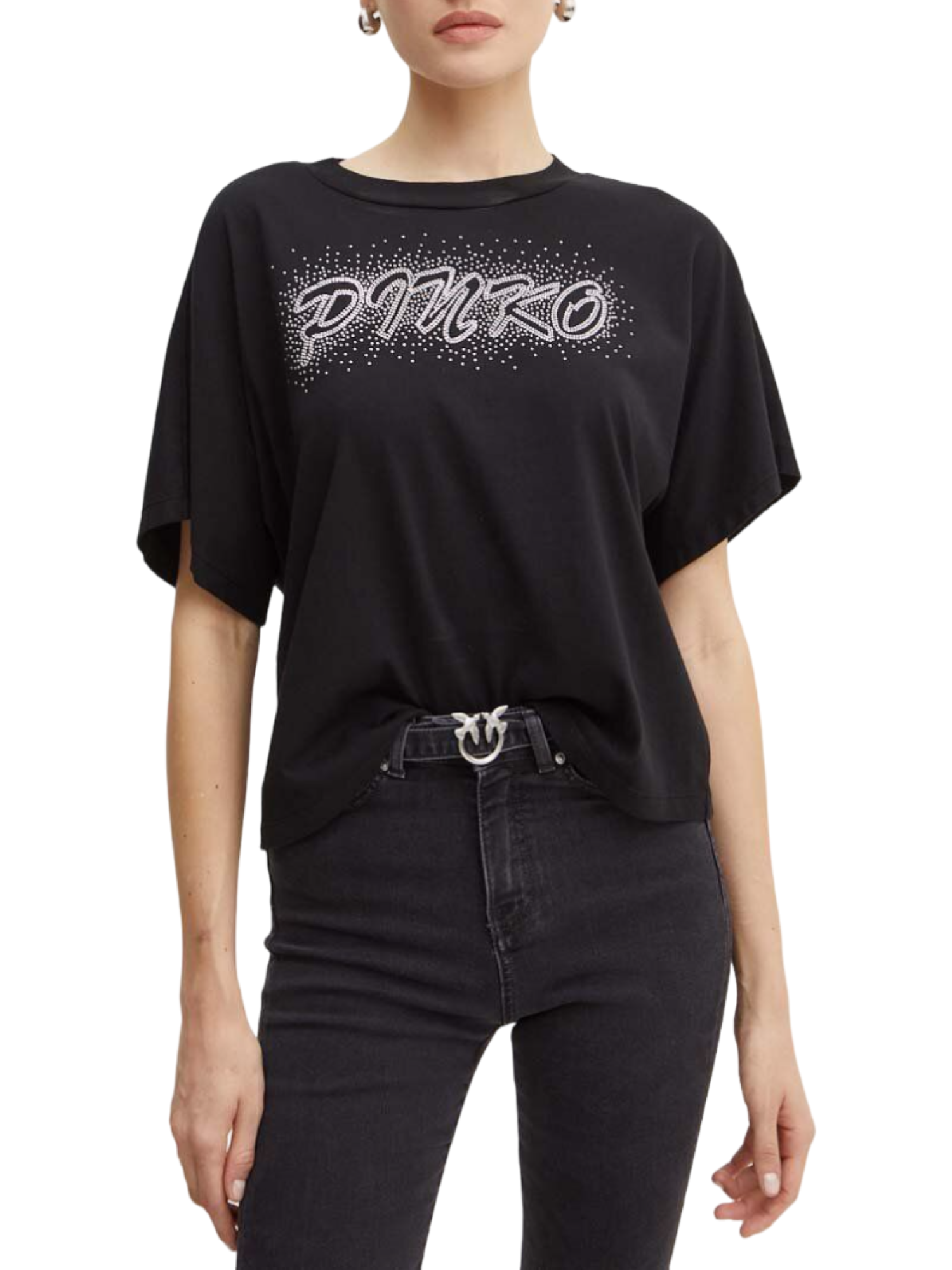 Pinko T-shirt manica corta Duetto con logo strass nero 103993-A231 Z99 PINKO 