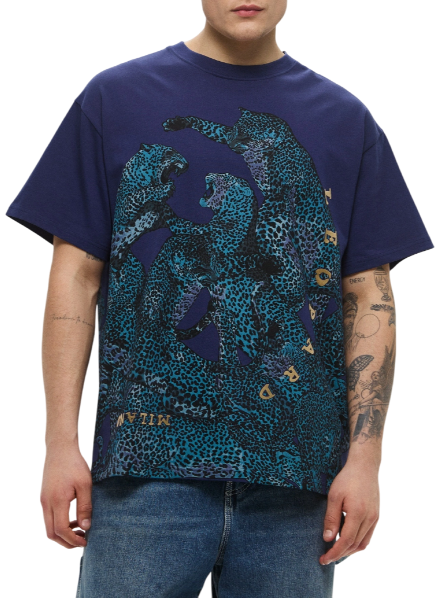 Just Cavalli T-shirt manica corta Full Leopard blu 78OAHA06-CJ718 204 JUST CAVALLI 