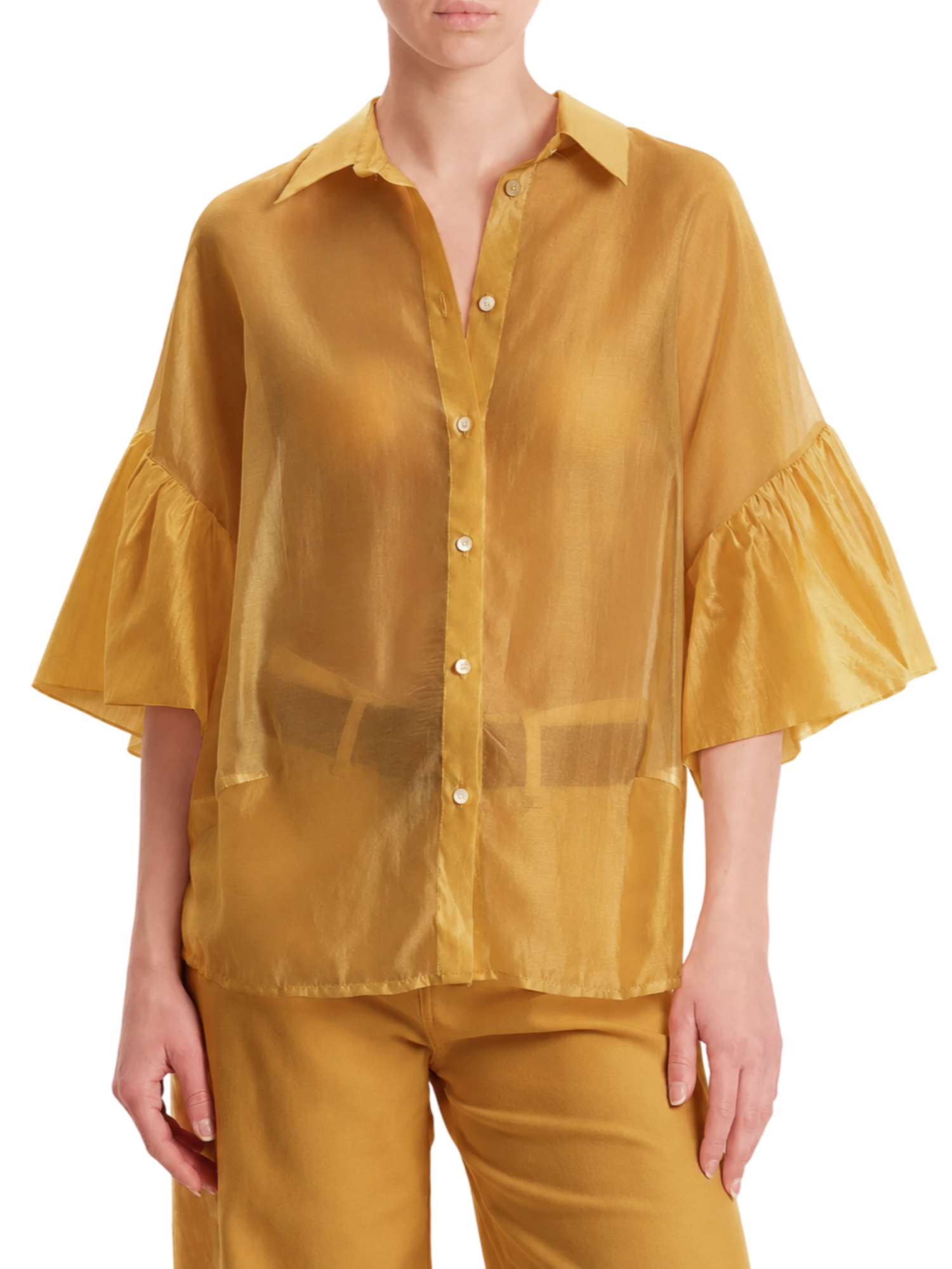 Vicolo camicia in georgette con trasparenze giallo ocra TAB1858 MIMOSA VICOLO 