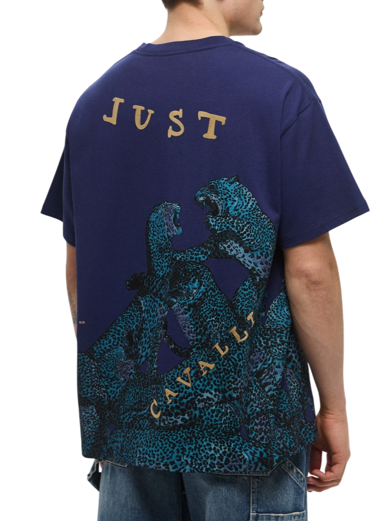 Just Cavalli T-shirt manica corta Full Leopard blu 78OAHA06-CJ718 204 JUST CAVALLI 