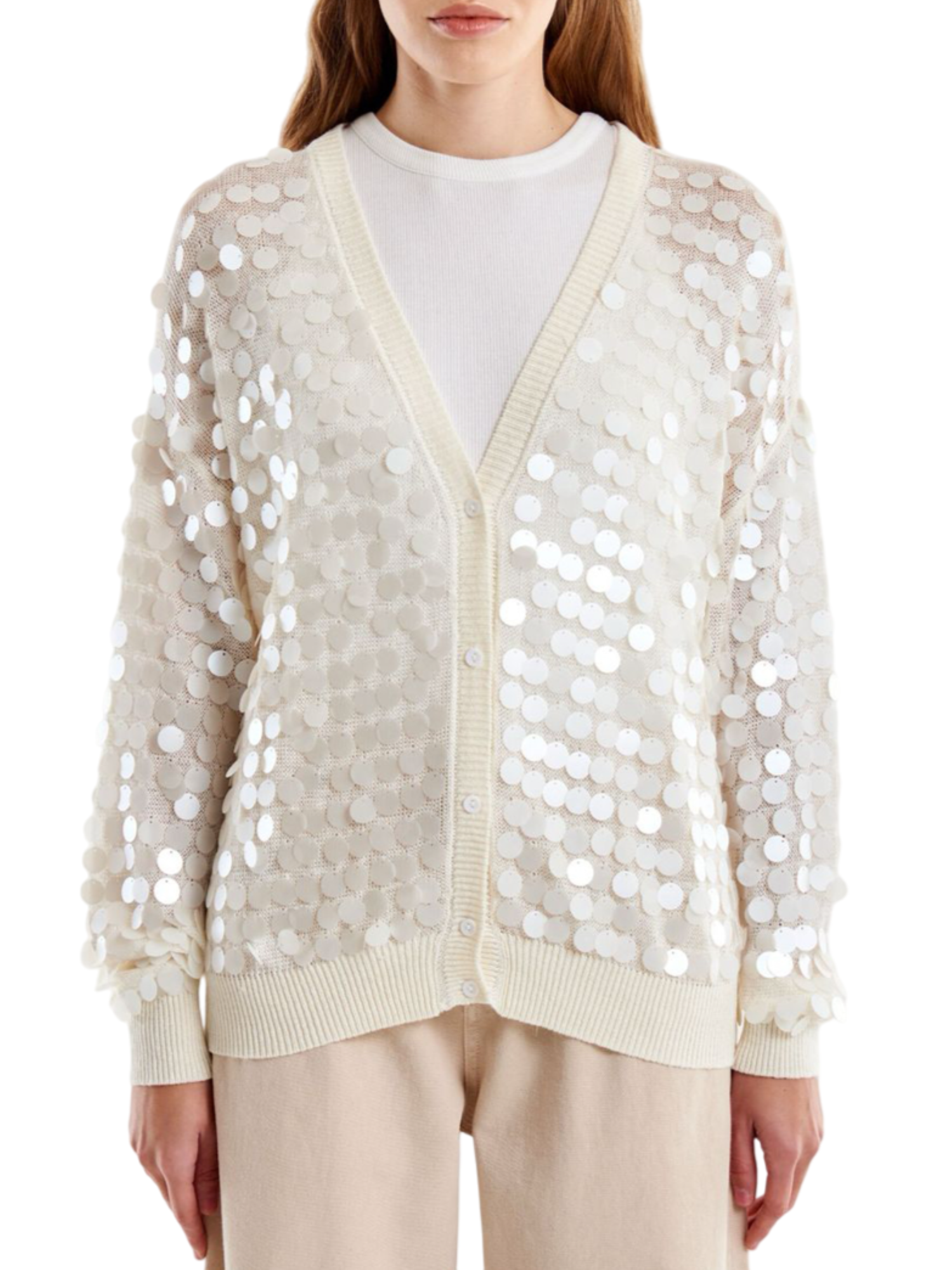 Vicolo cardigan in maglia traforata con paillettes panna 77002D PANNA VICOLO 