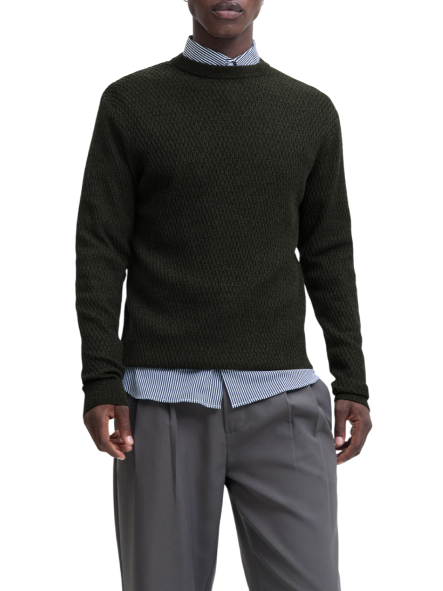 Jack&Jones maglia uomo girocollo trama rombi nero 12283381 BLACK JACK&JONES 