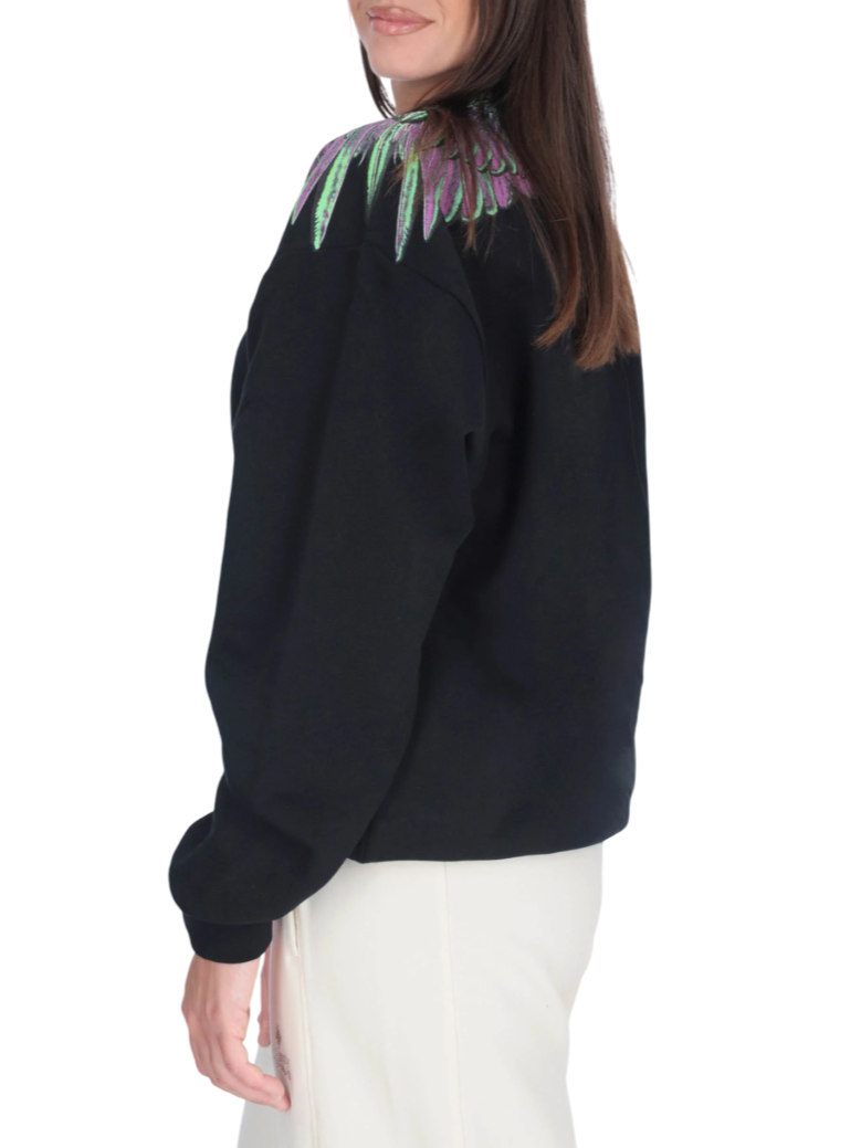 County of Milan felpa donna con stampa iconica nero CM30003 NERO-PINK WINGS COUNTY OF MILAN 