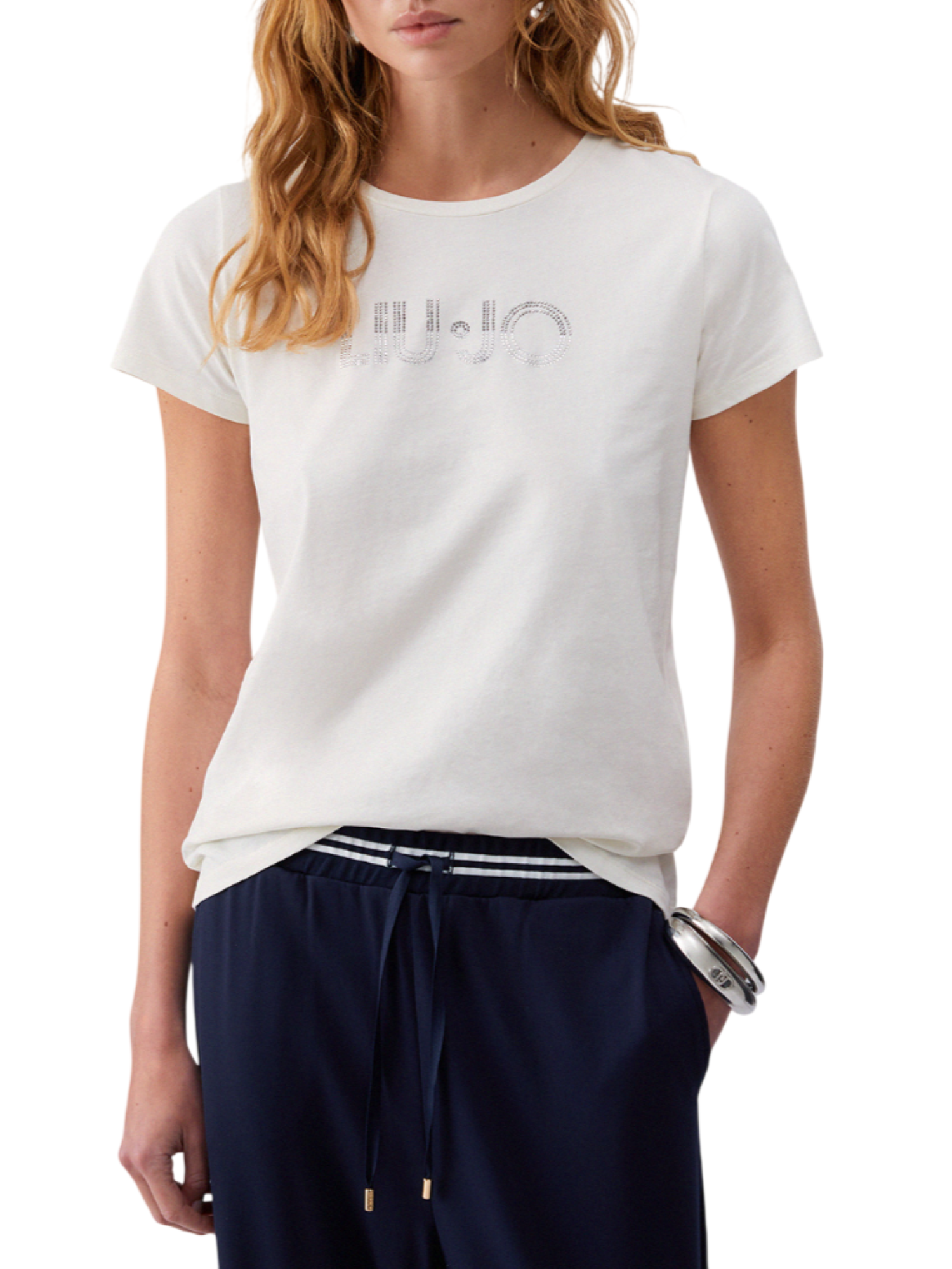 Liu Jo T-shirt manica corta con logo strass panna TA6056JS923 M9136 LIU JO 