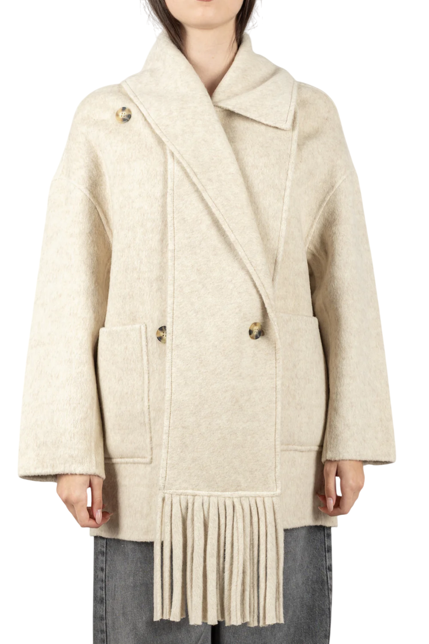 Vicolo cappotto doppiopetto misto lana con frange ecrù TF0025 ECRU VICOLO 