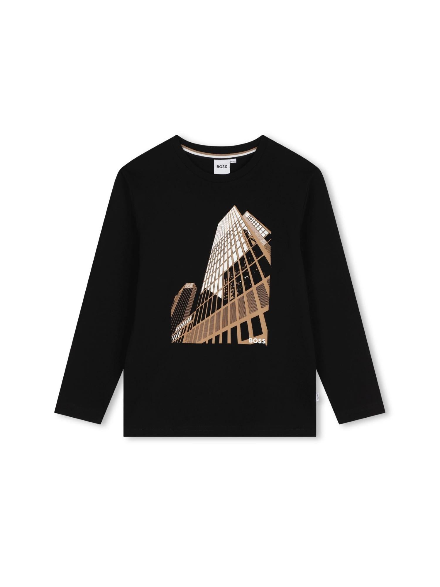 Boss T-shirt manica lunga con stampa in jersey nero J51225 NERO BOSS 
