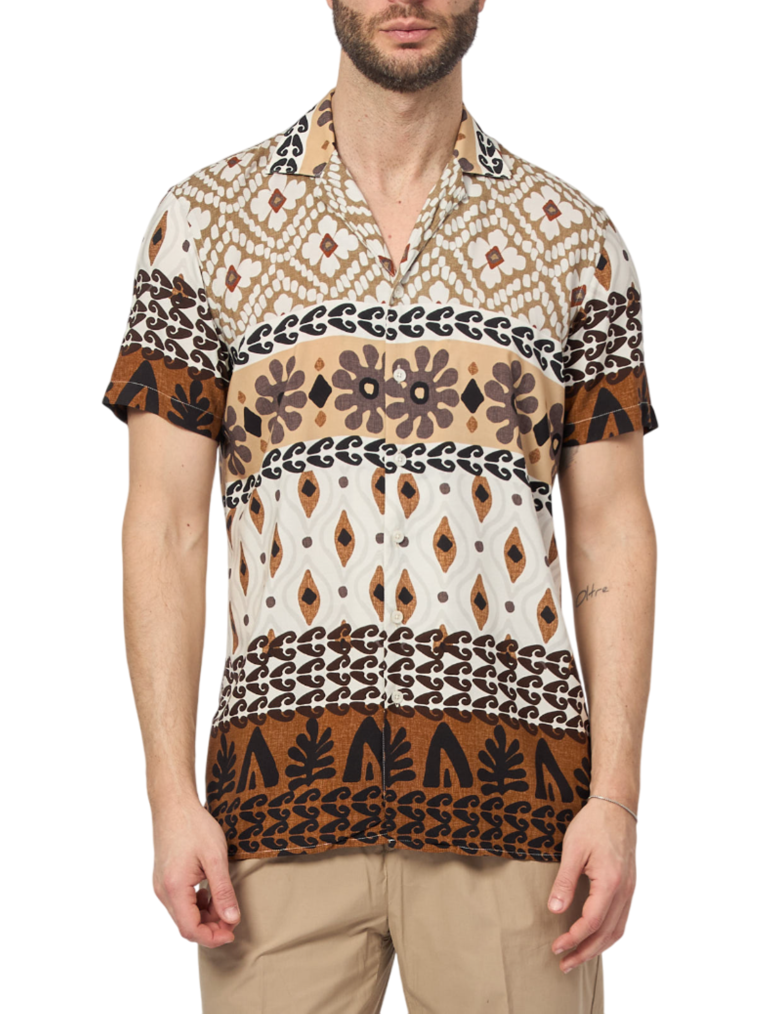 Yes Zee camicia manica corta in fantasia multicolor beige C701-UI00 2002 YES-ZEE 