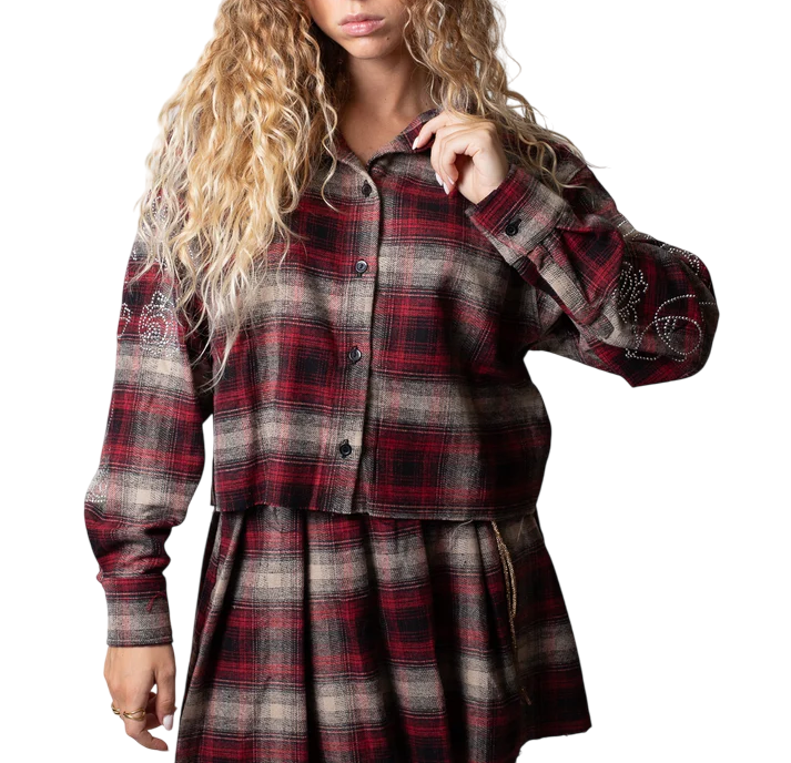Disclaimer camicia in fantasia scozzese rosso beige 55326 ROSSO DISCLAIMER 