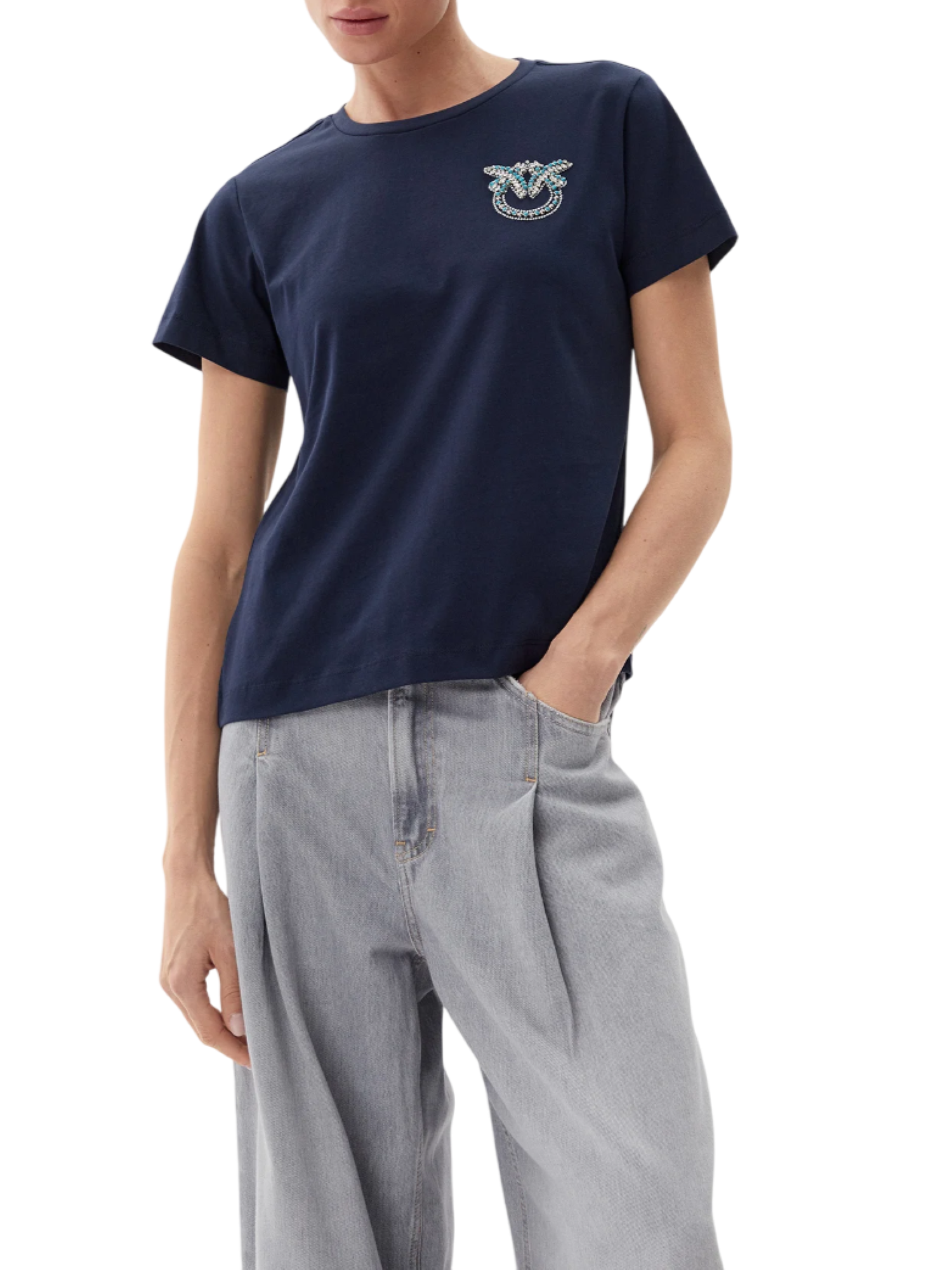 Pinko T-shirt manica corta Nambrone con logo gioiello blu 103320-A2G7 G1A PINKO 