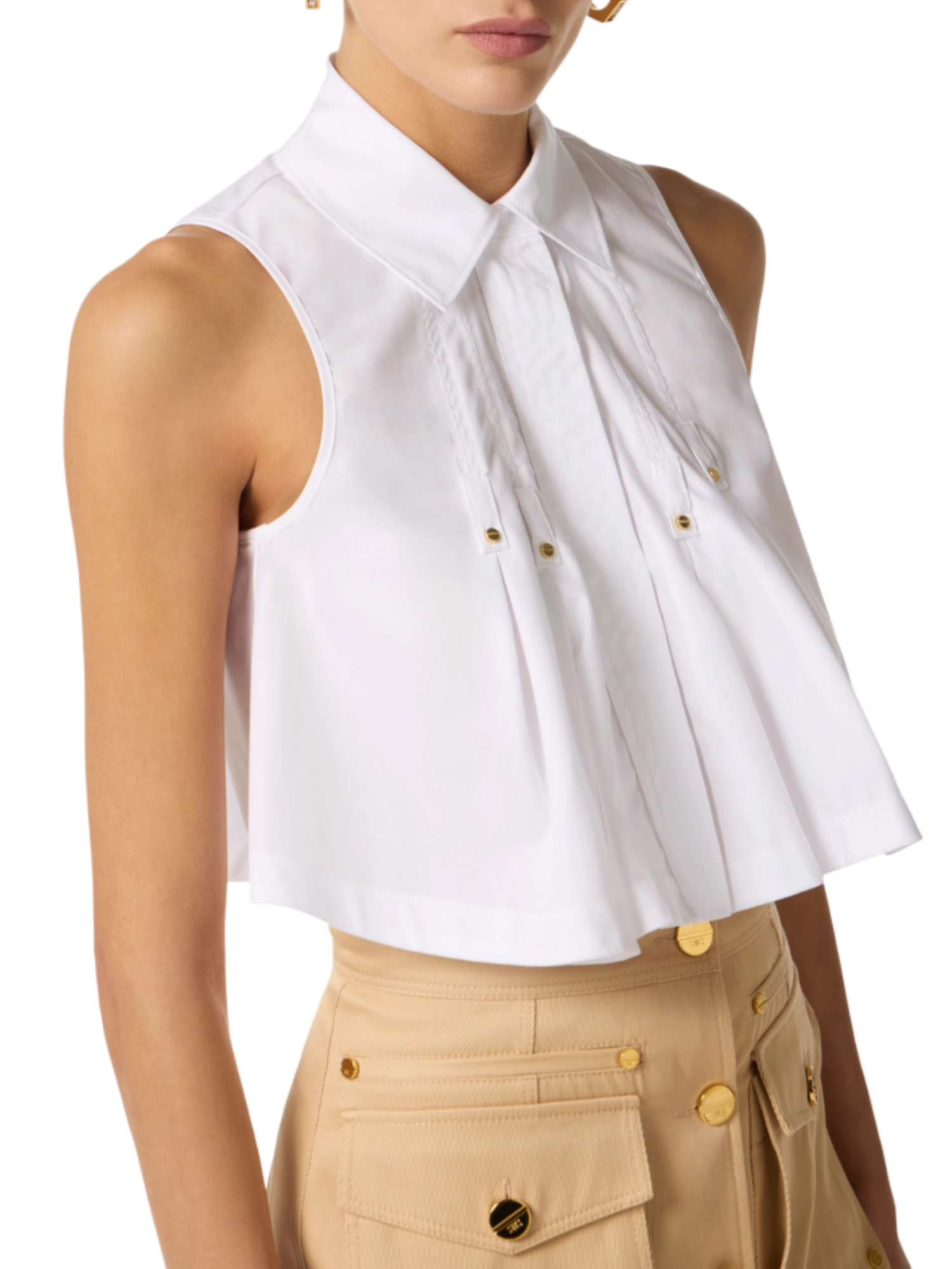 Elisabetta Franchi camicia crop in cotone bianco CA16362 100 ELISABETTA FRANCHI 