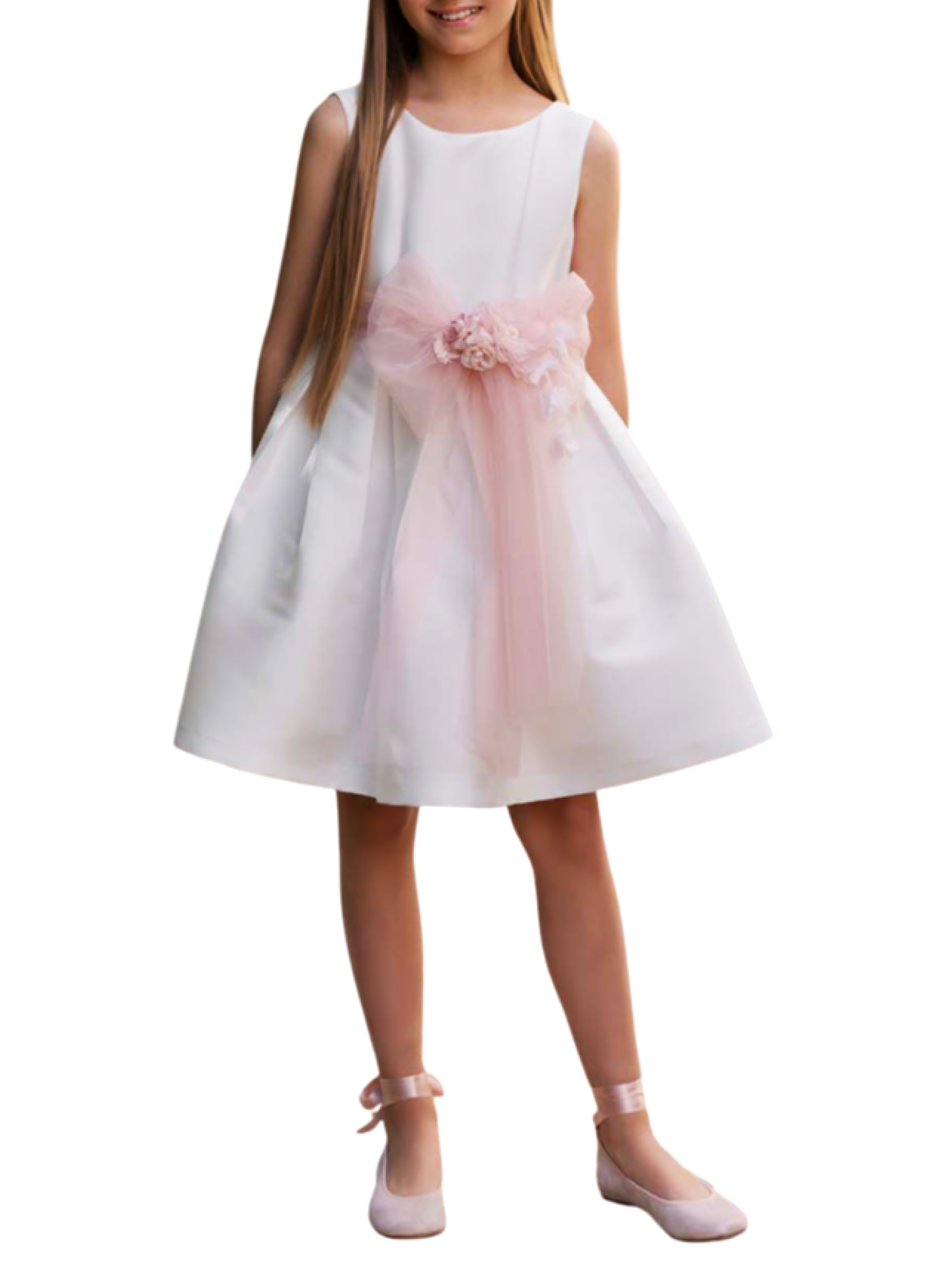 Mimilù abito da cerimonia in mikado con tulle bianco rosa 213 UNI MImilù 