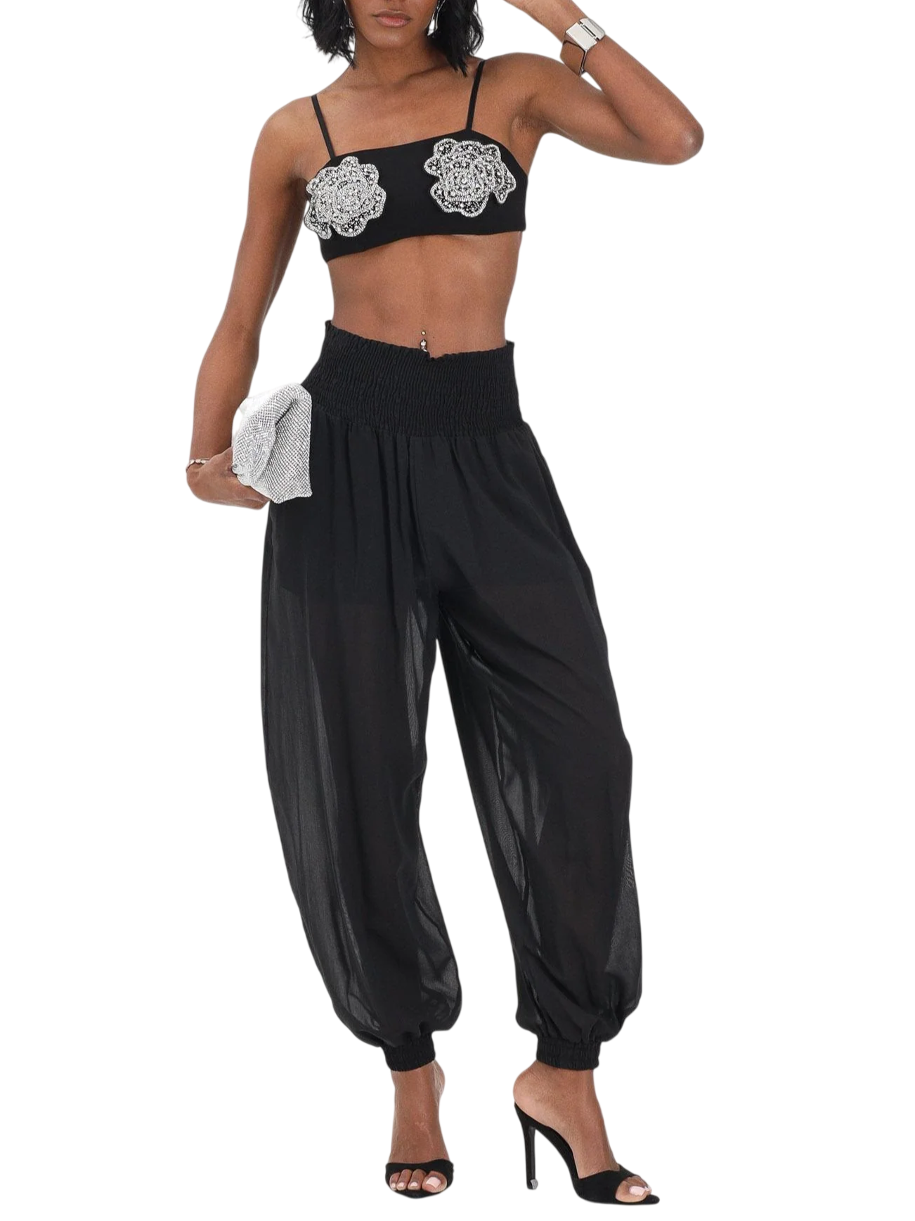 Pinko pantaloni Bore voile trasparente con polsini nero 106845-A3B2 Z99 PINKO 