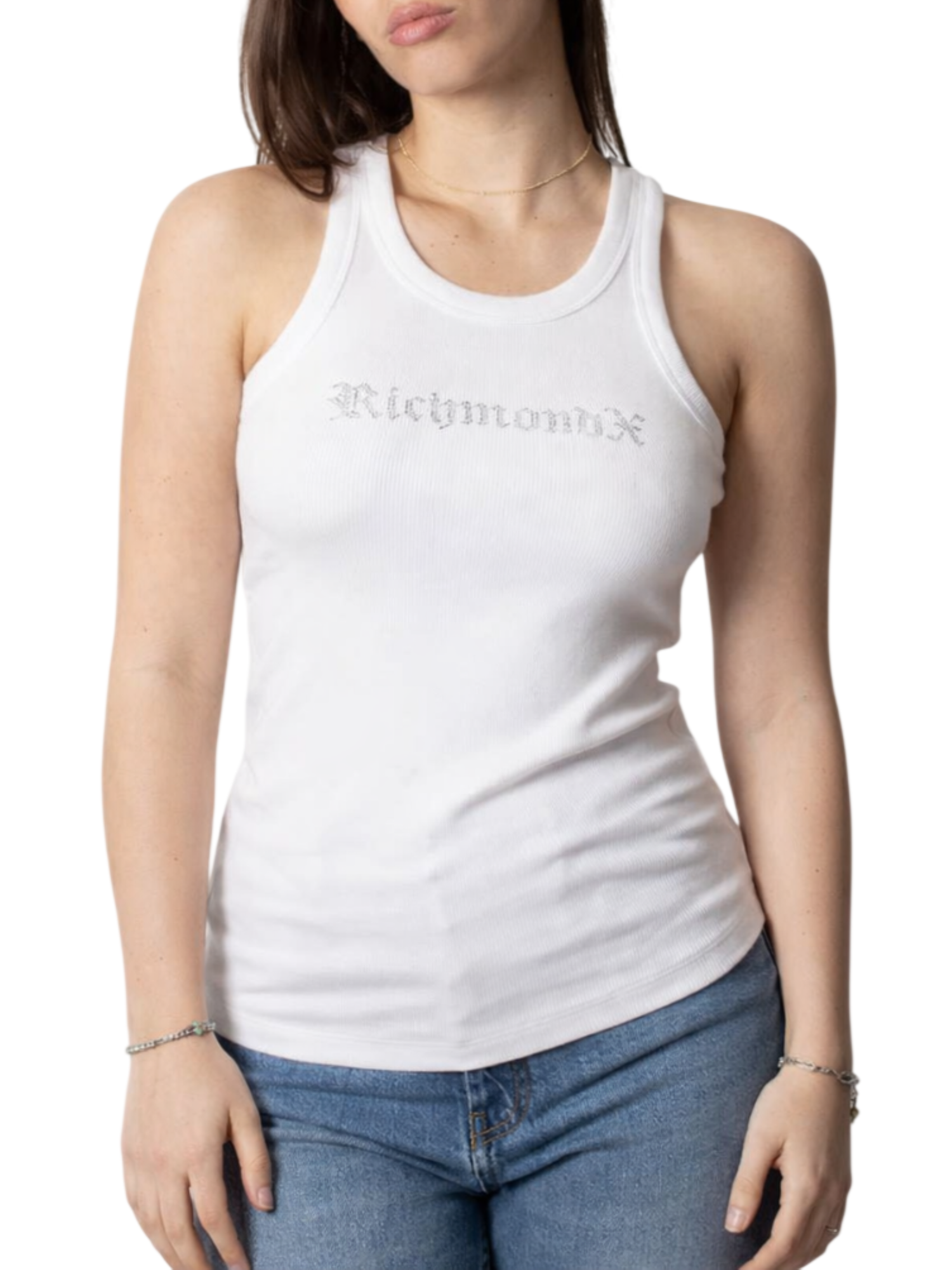 John Richmond canotta donna Verkili con logo strass bianco UWP26003CN WHITE John RICHMOND 