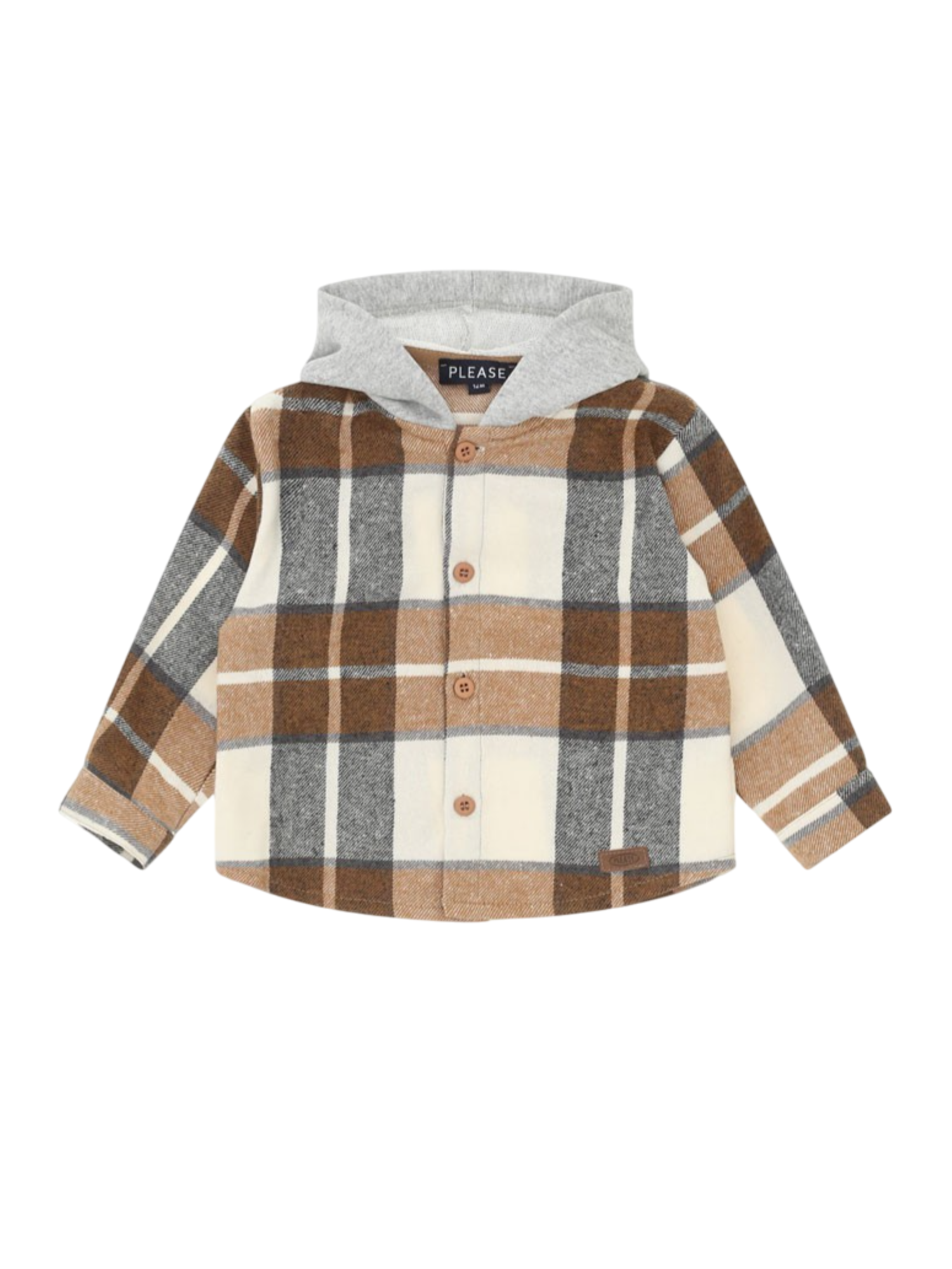 Please camicia con cappuccio in fantasia scozzese cammello CL75103B77 1806 PLEASE KID 