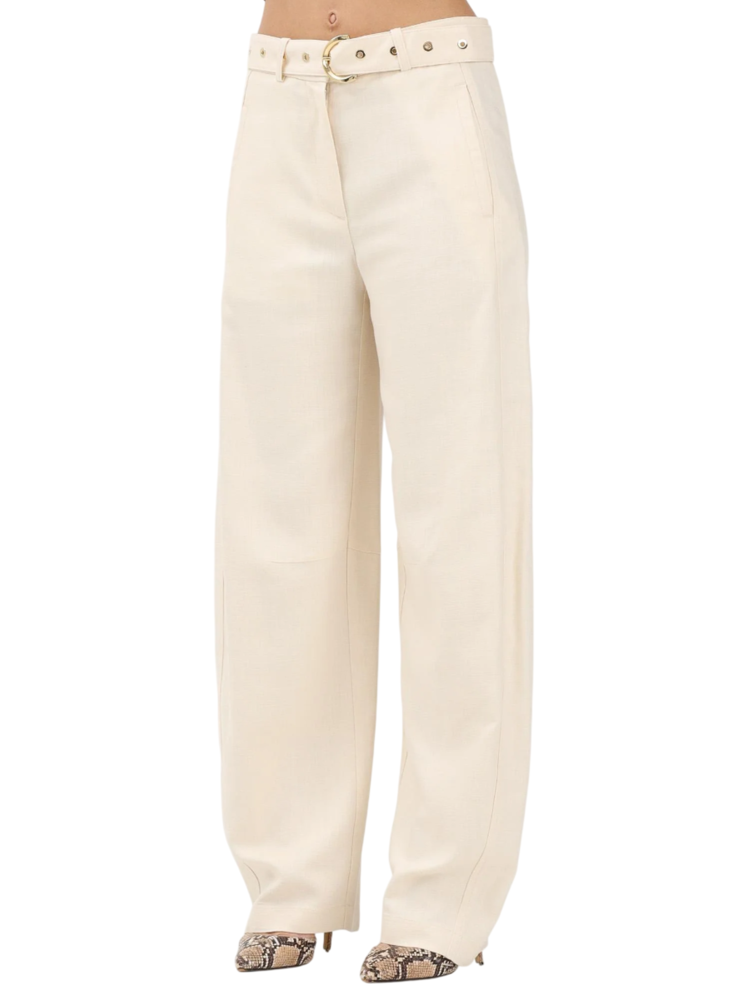 Pinko pantaloni Lexy gamba larga con cintura panna 106492-A2W6 C00 PINKO 