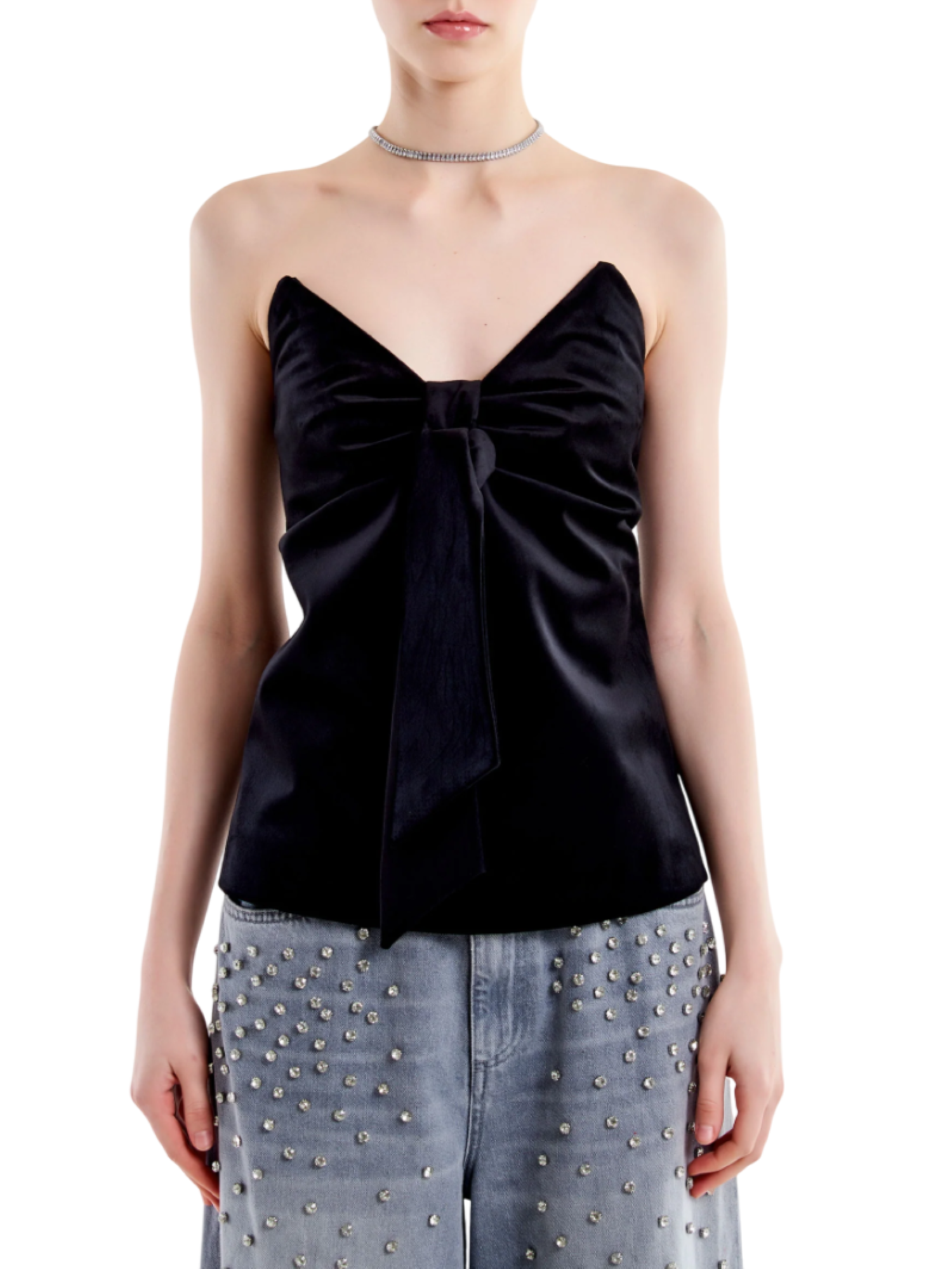 Vicolo top in velluto con fiocco nero TS1964 NERO VICOLO 