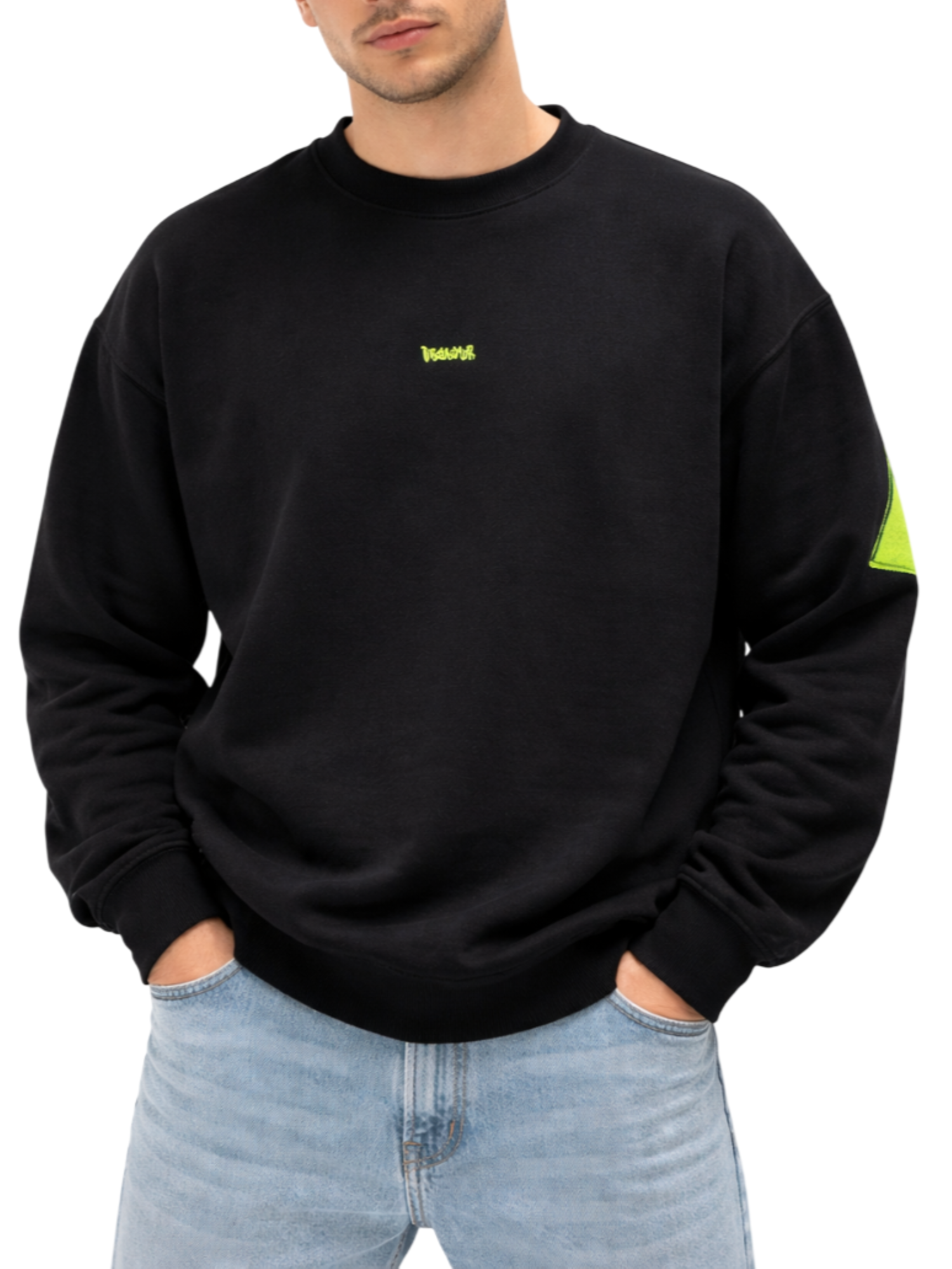 Disclaimer felpa uomo con maxi logo posteriore nero giallo fluo 55402 NERO-ST.G.FLUO DISCLAIMER 