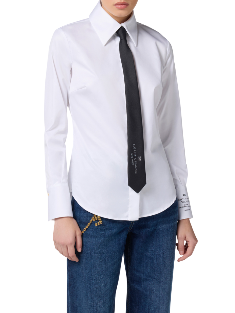 Elisabetta Franchi camicia in cotone con dettaglio logato bianco CA11556E2 100 ELISABETTA FRANCHI 