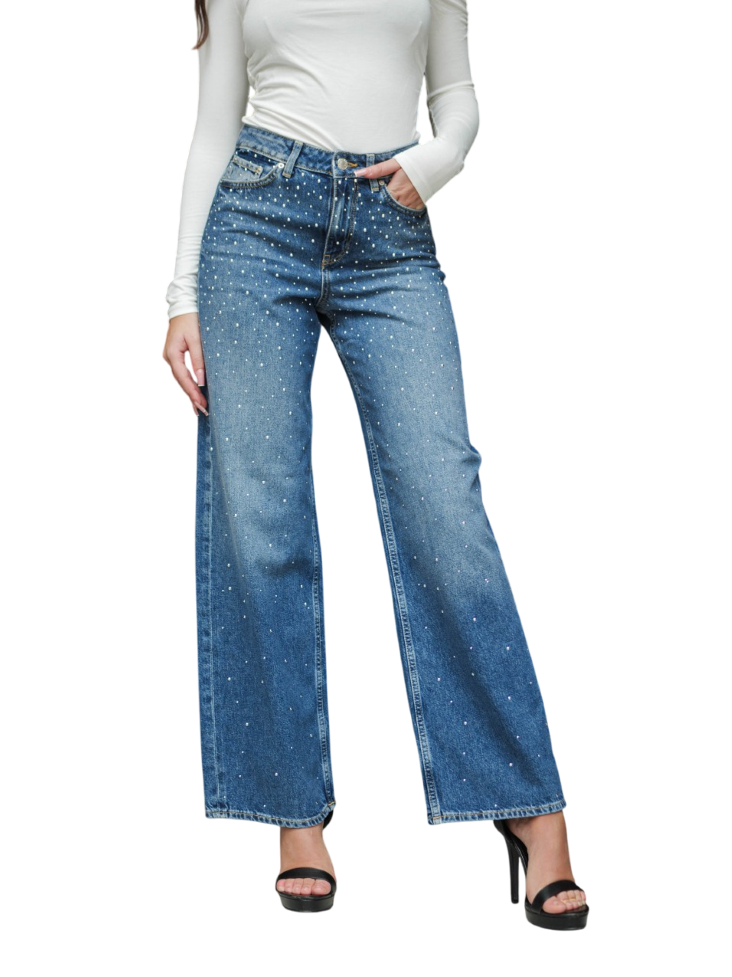 Jjxx jeans gamba larga con borchie lavaggio blu