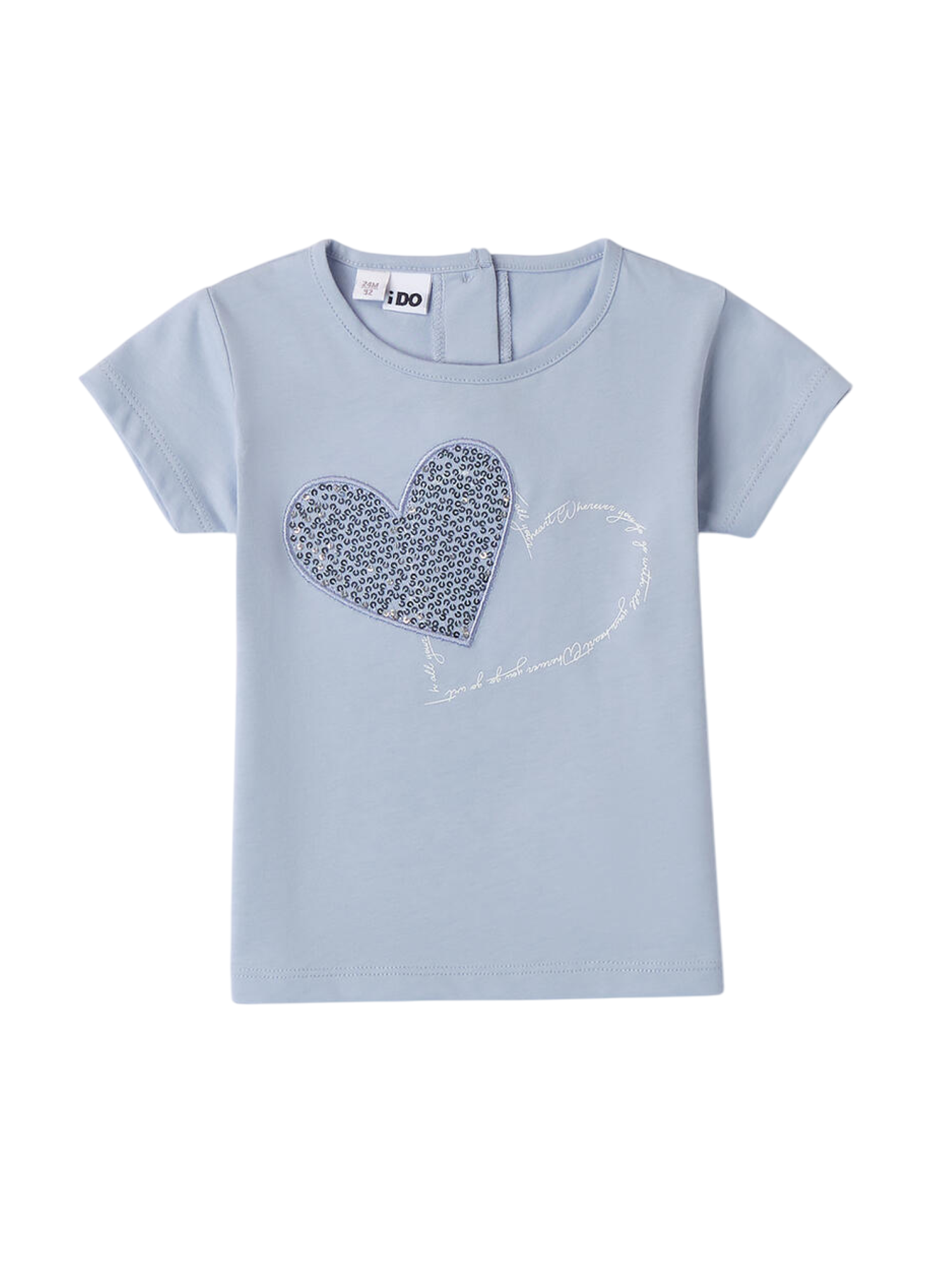 iDo T-shirt manica corta con cuore paillettes blu avio 4B360 3811 iDO 
