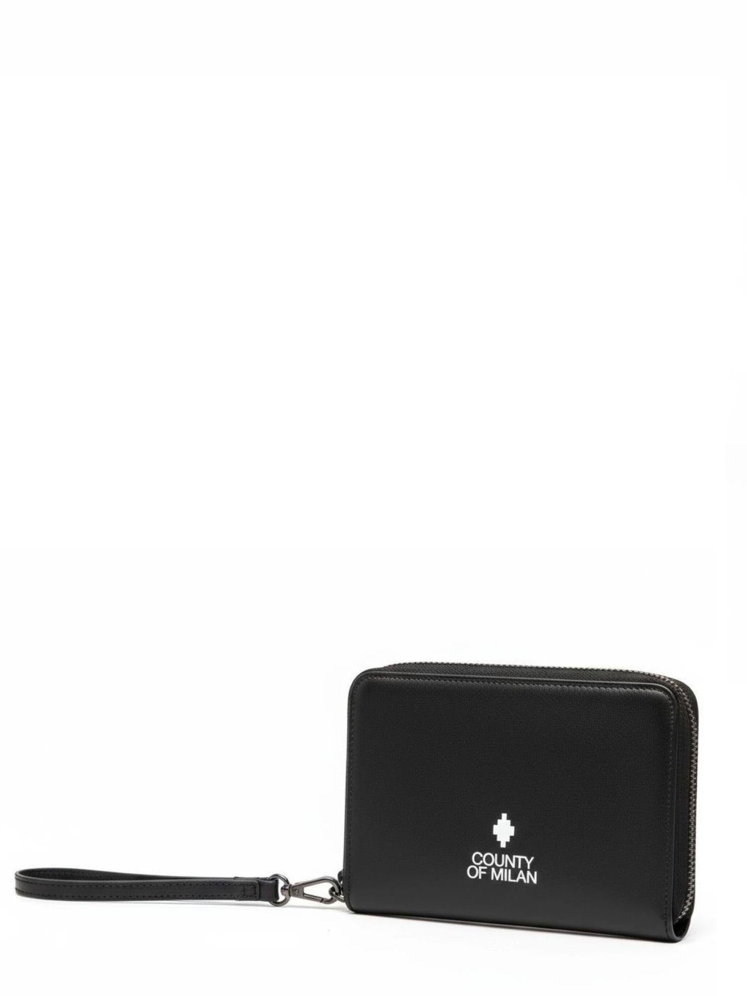County of Milan pochette uomo in ecopelle con zip nero COMAS260358 BLACK-WHITE COUNTY OF MILAN 