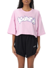 Disclaimer T-shirt crop maniche corte con logo gioiello rosa