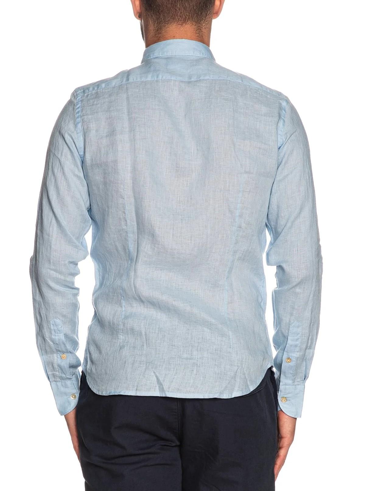 Yes Zee camicia maniche lunghe in lino con collo francese celeste C505-UP00 0700 YES-ZEE 