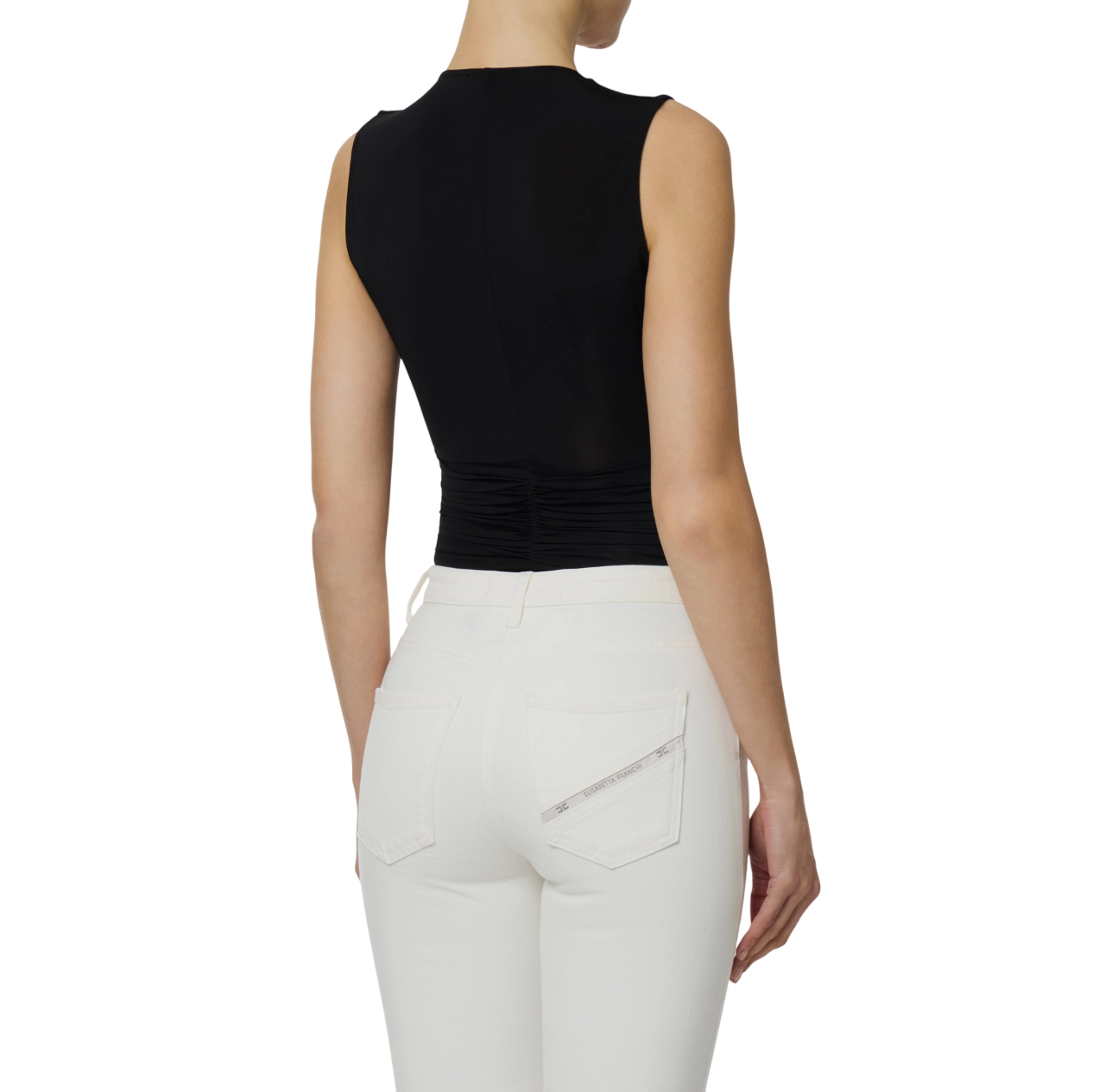 Elisabetta Franchi top donna con dettaglio gioiello nero TO03761 110 ELISABETTA FRANCHI 